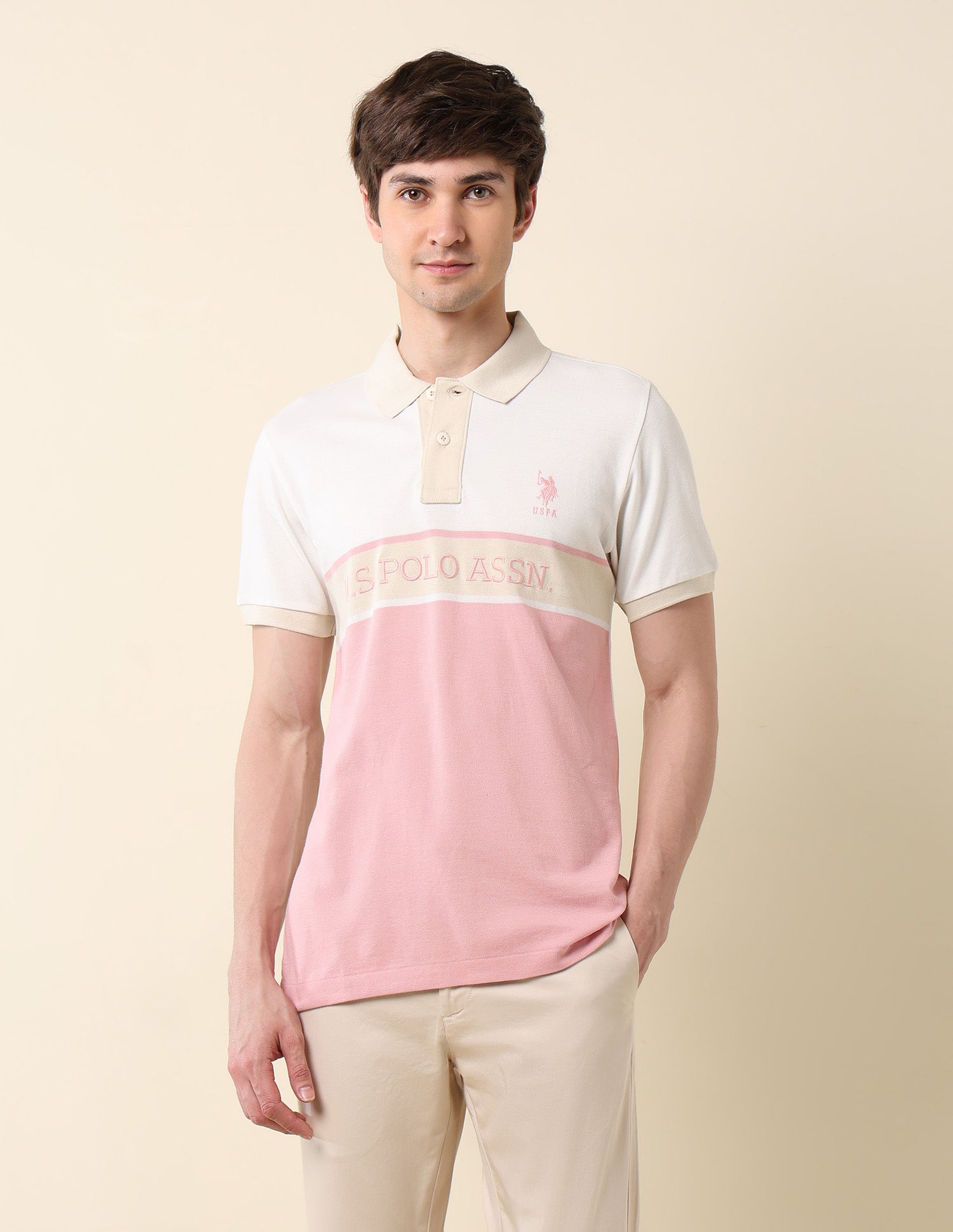 Colourblocked Classic Polo Shirt Light Pink - U.S. POLO ASSN. | Large