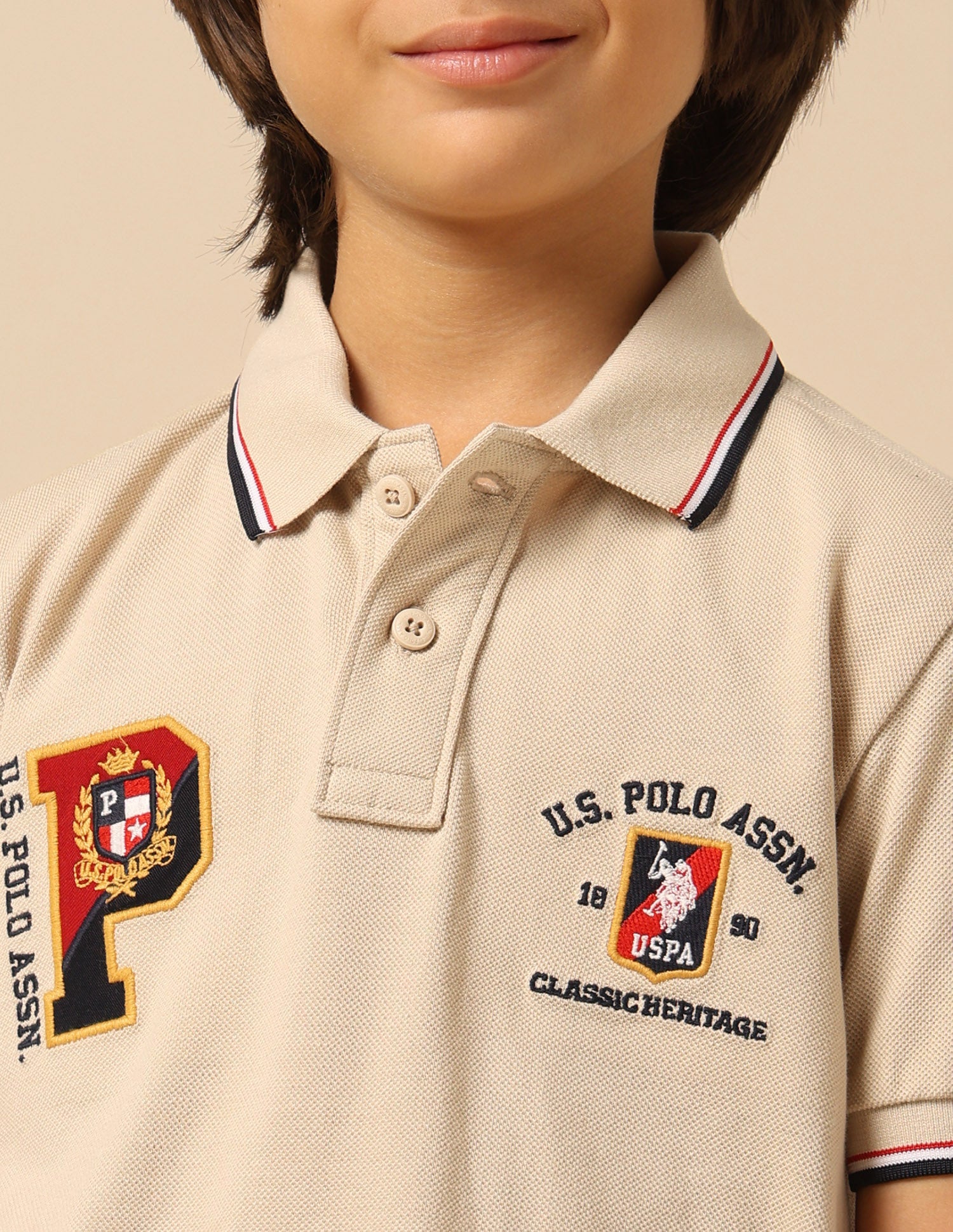 Boys Numeric Brand Embroidered Regular Fit Polo Shirt Beige - U.S. POLO ASSN. | Large