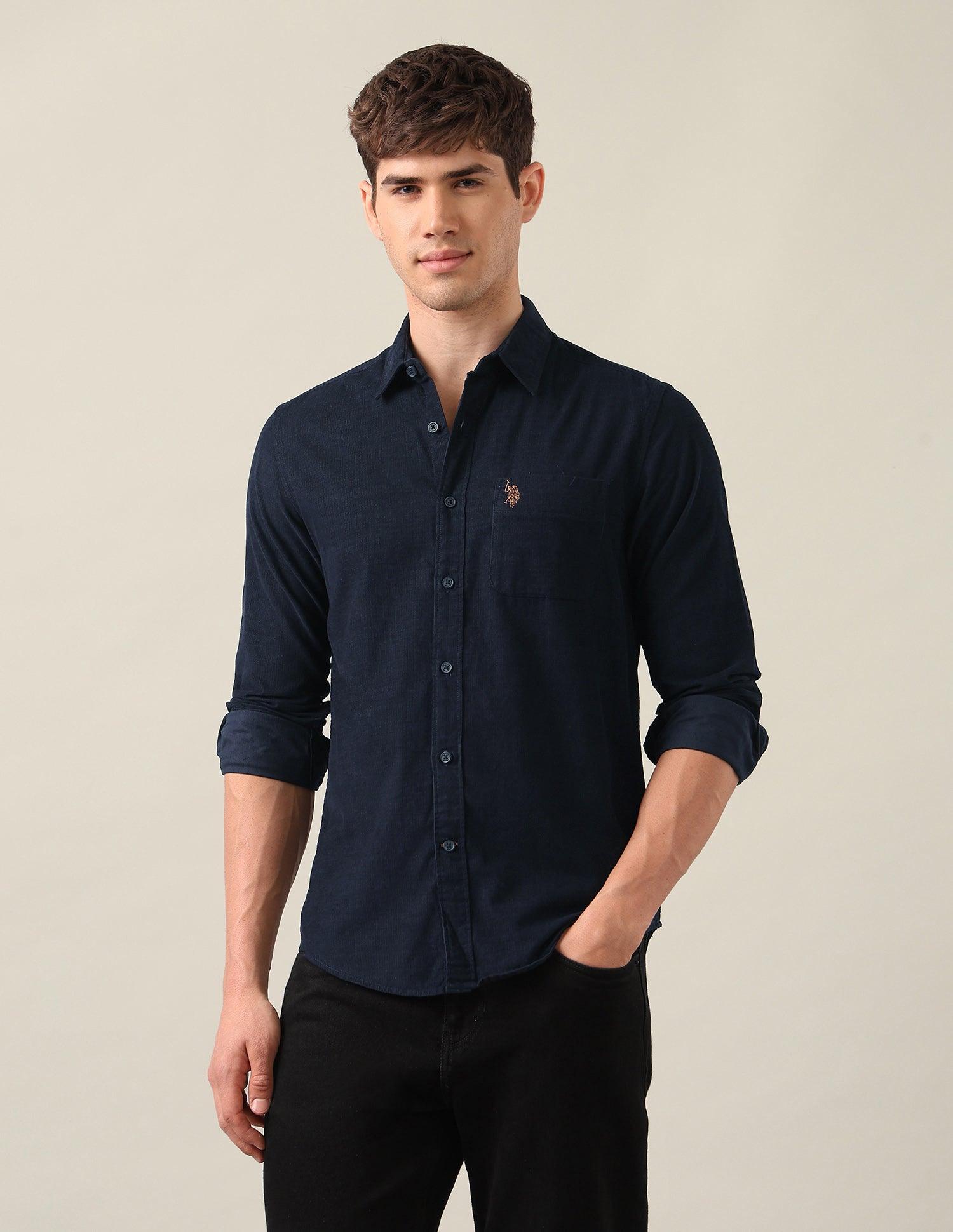 Corduroy Regular Fit Shirt Navy - U.S. Polo Assn. India | Large