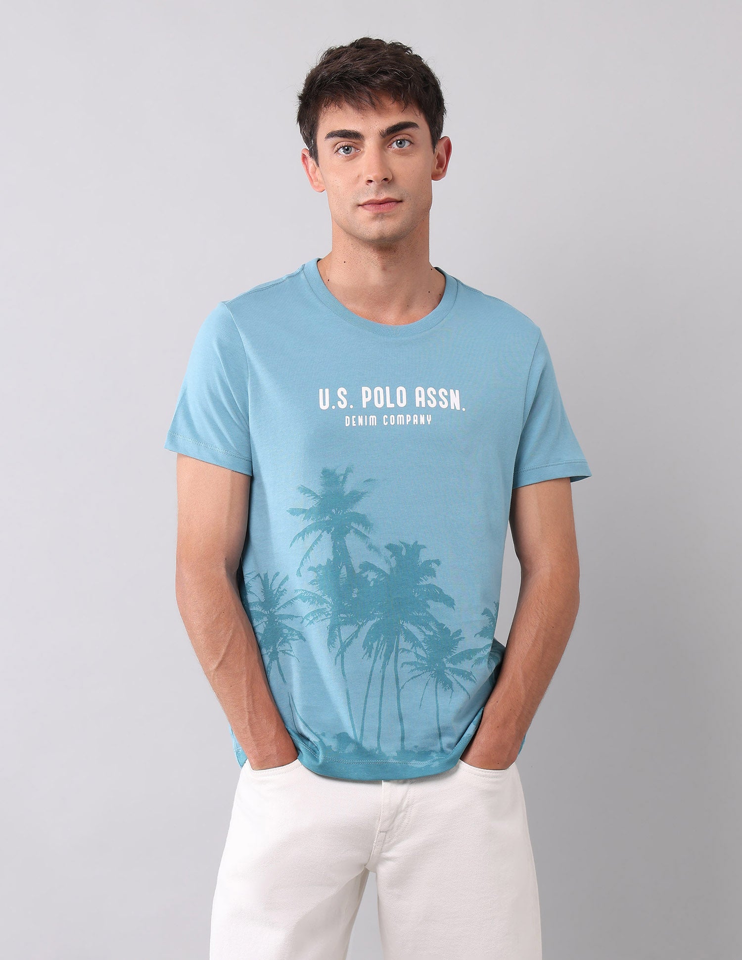 Muscle Fit Graphic Printed T-Shirt Light Blue - U.S. Polo Assn. India | Large