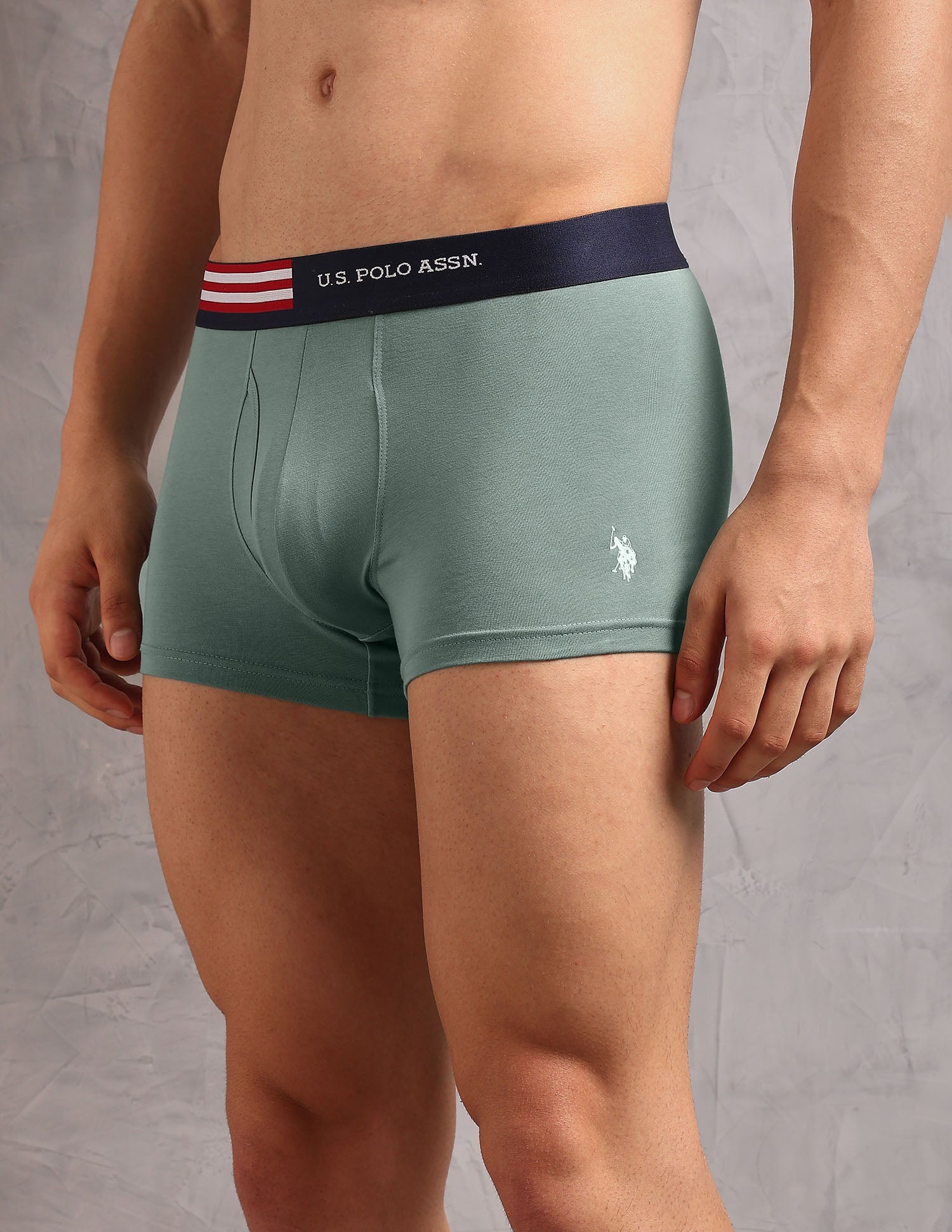 Striped Waistband OET19 Trunks - Pack Of 2 Uspa Navy and Chinon Green - U.S. Polo Assn. India | Large