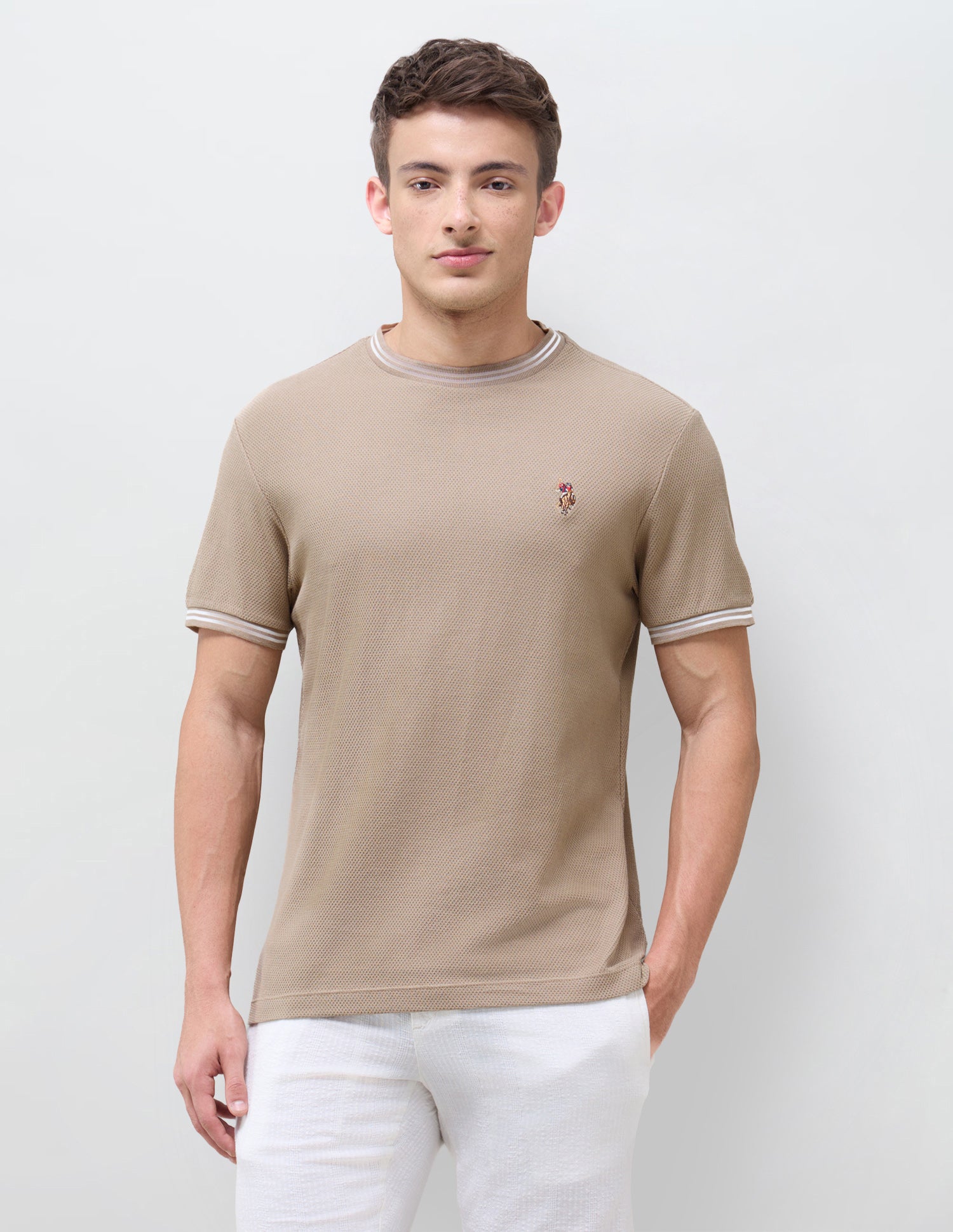 Solid Slim Fit T-Shirt Beige - U.S. Polo Assn. India | Large