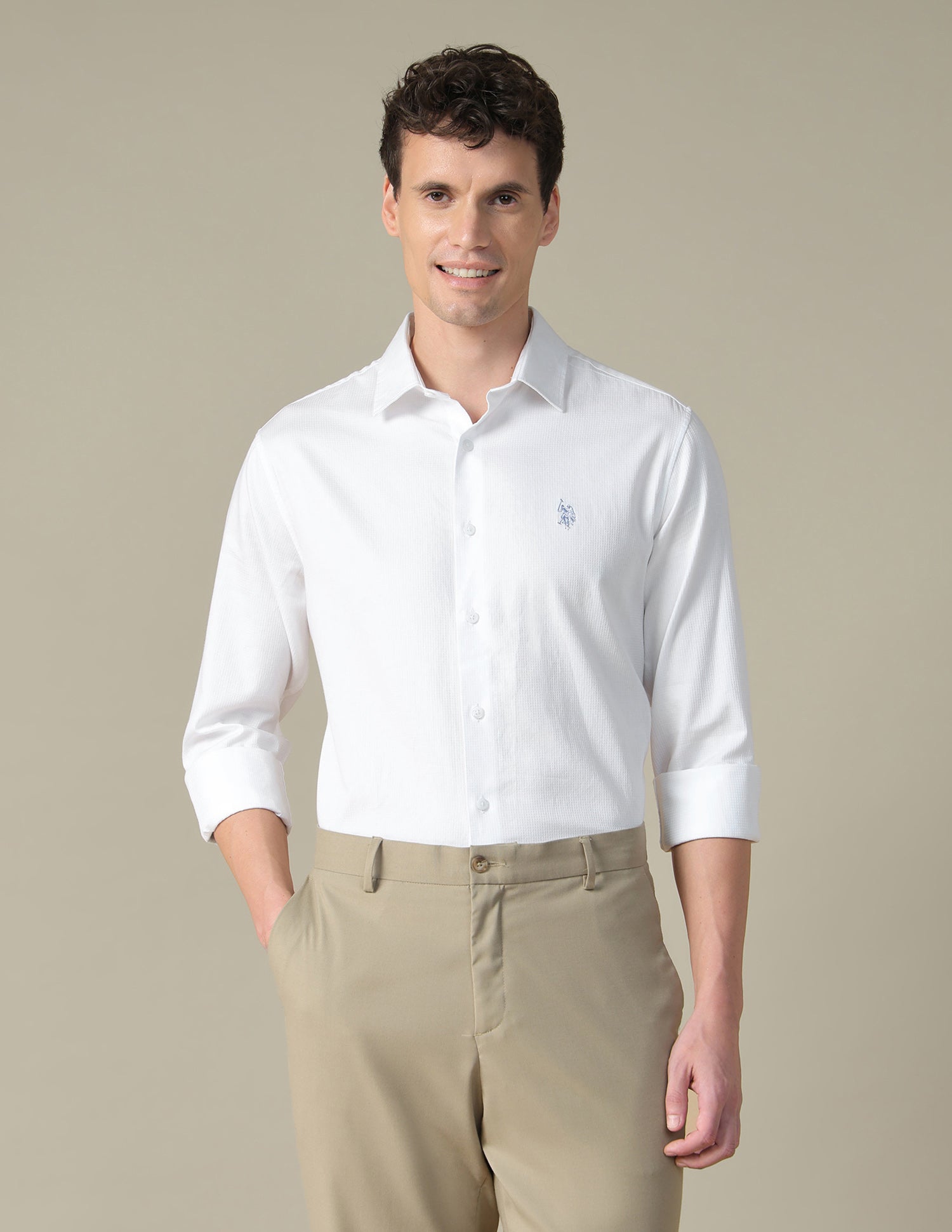 Dobby Tailored Fit Shirt White - U.S. Polo Assn. India | Large