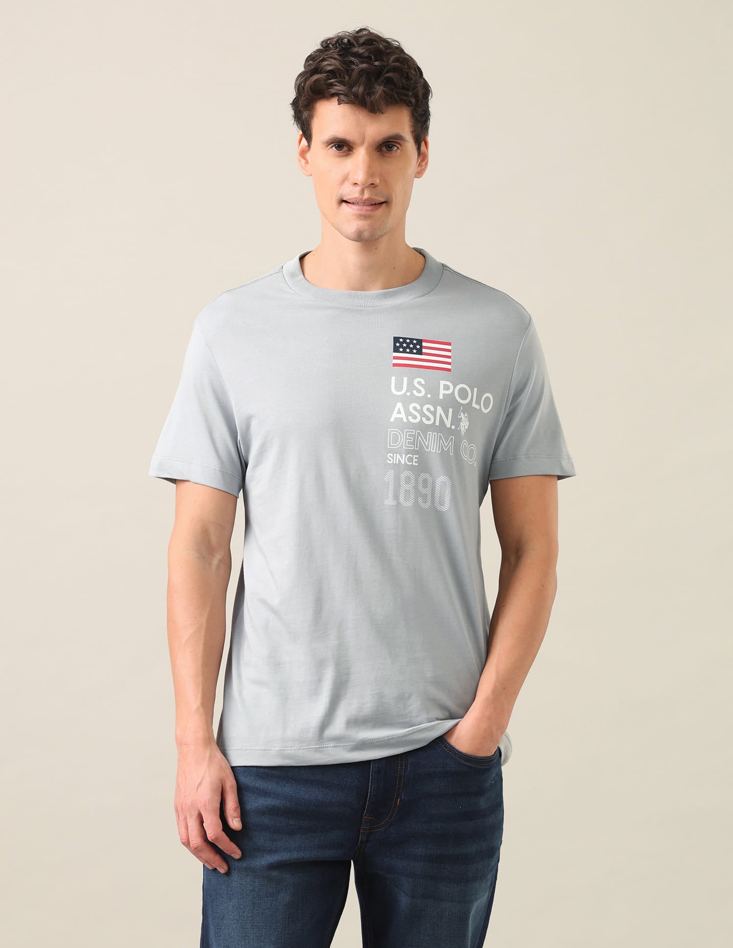 Brand Printed Regular Fit T-Shirt Grey - U.S. Polo Assn. India | Large