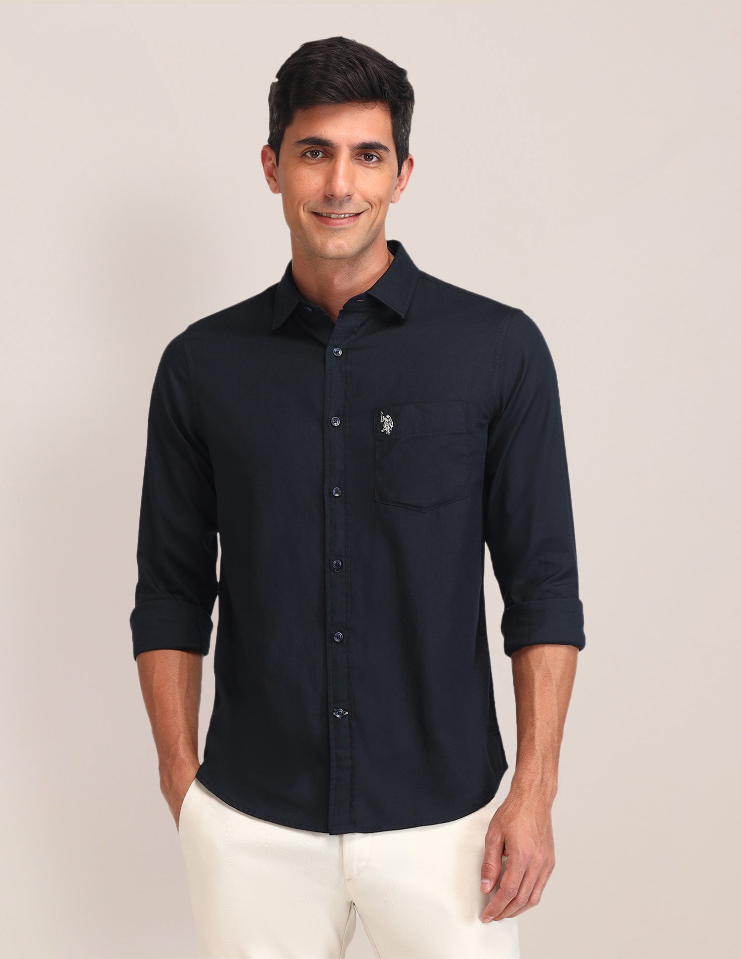Slim Fit Solid Shirt Navy - U.S. Polo Assn. India | Large