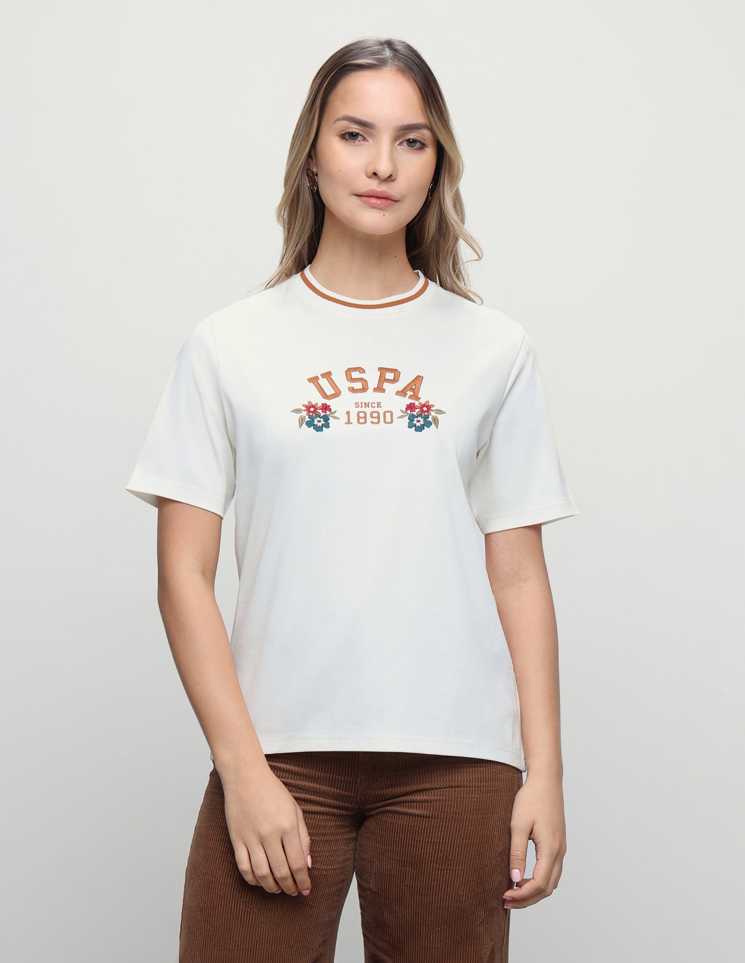Brand Embroidered Boxy Fit T-Shirt Off White - U.S. Polo Assn. India | Large