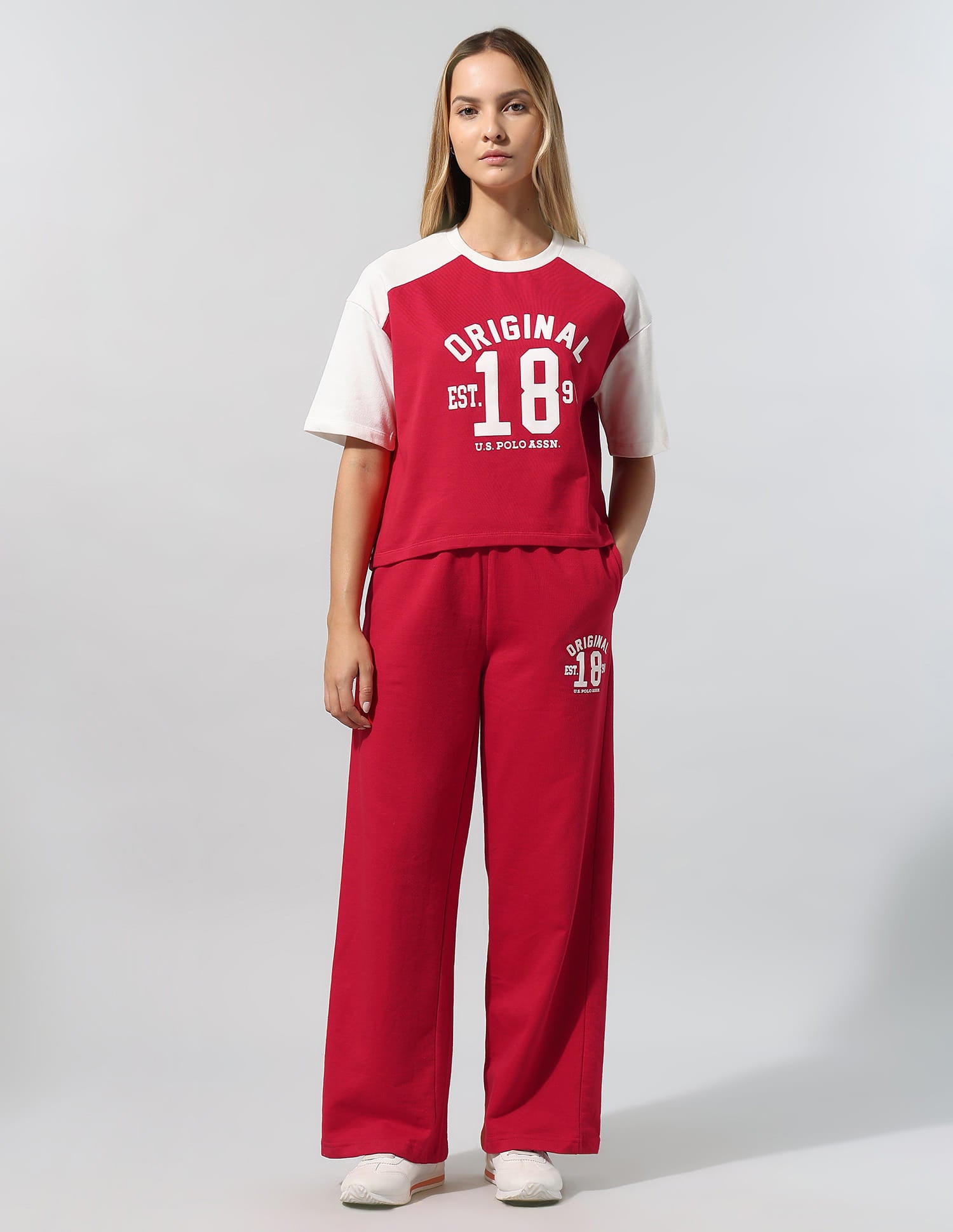 Colorblocked Relaxed T-Shirt With Wideleg Pant Red - U.S. Polo Assn. India | Large