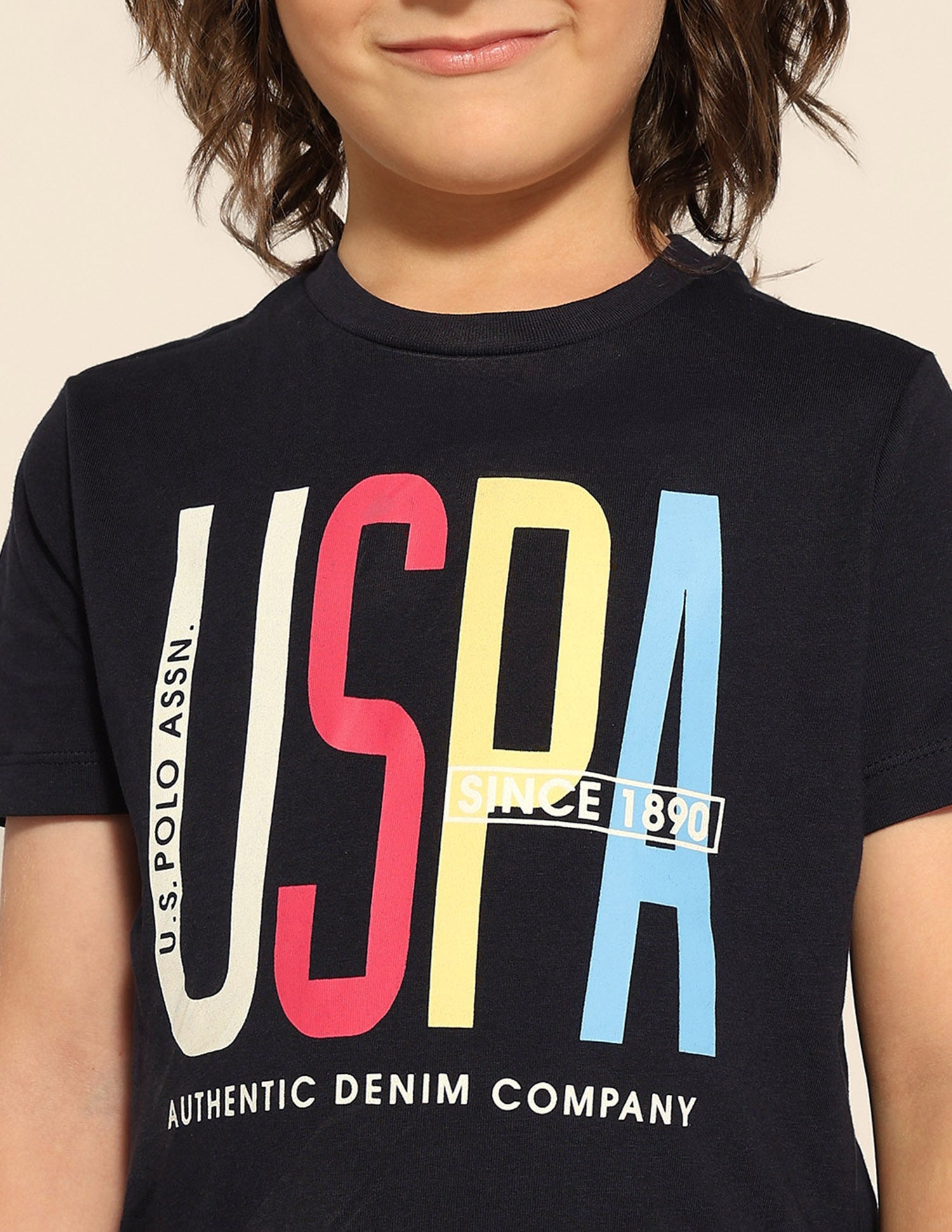Boys Brand Printed Pure Cotton T-Shirt Navy - U.S. POLO ASSN. | Large