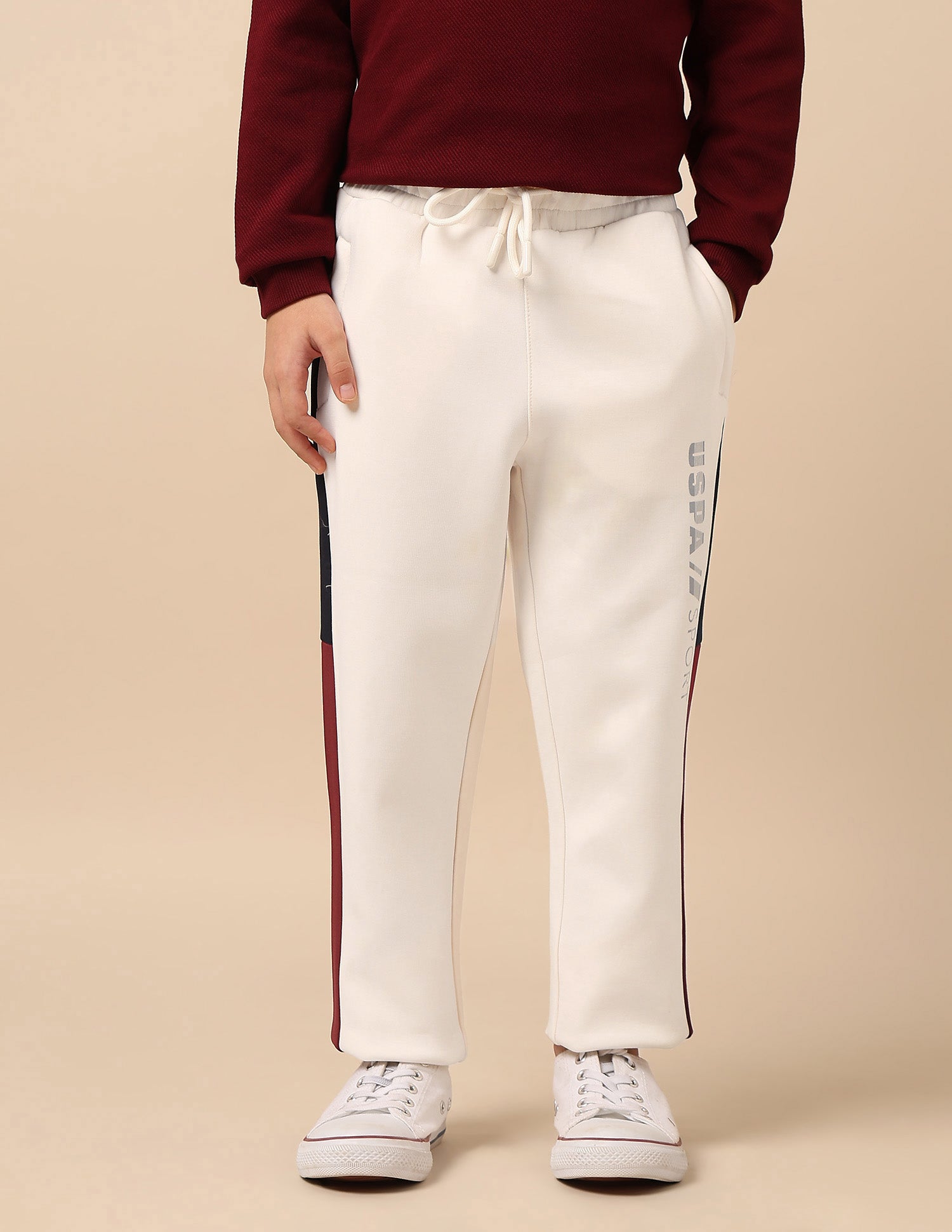 Boys Regular Fit Mini Me Track Pants Off White - U.S. POLO ASSN. | Large