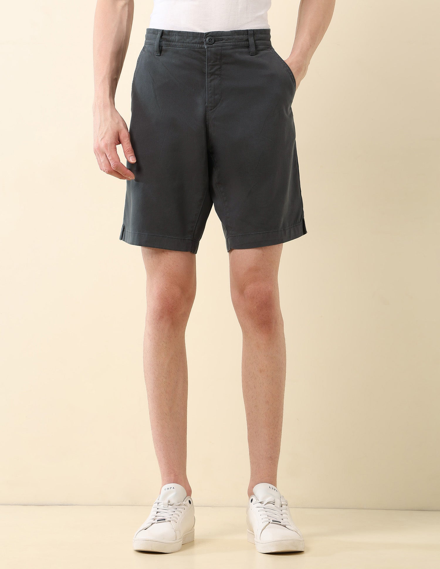 Slim Fit Solid Chino Shorts Dark Grey - U.S. Polo Assn. India | Large