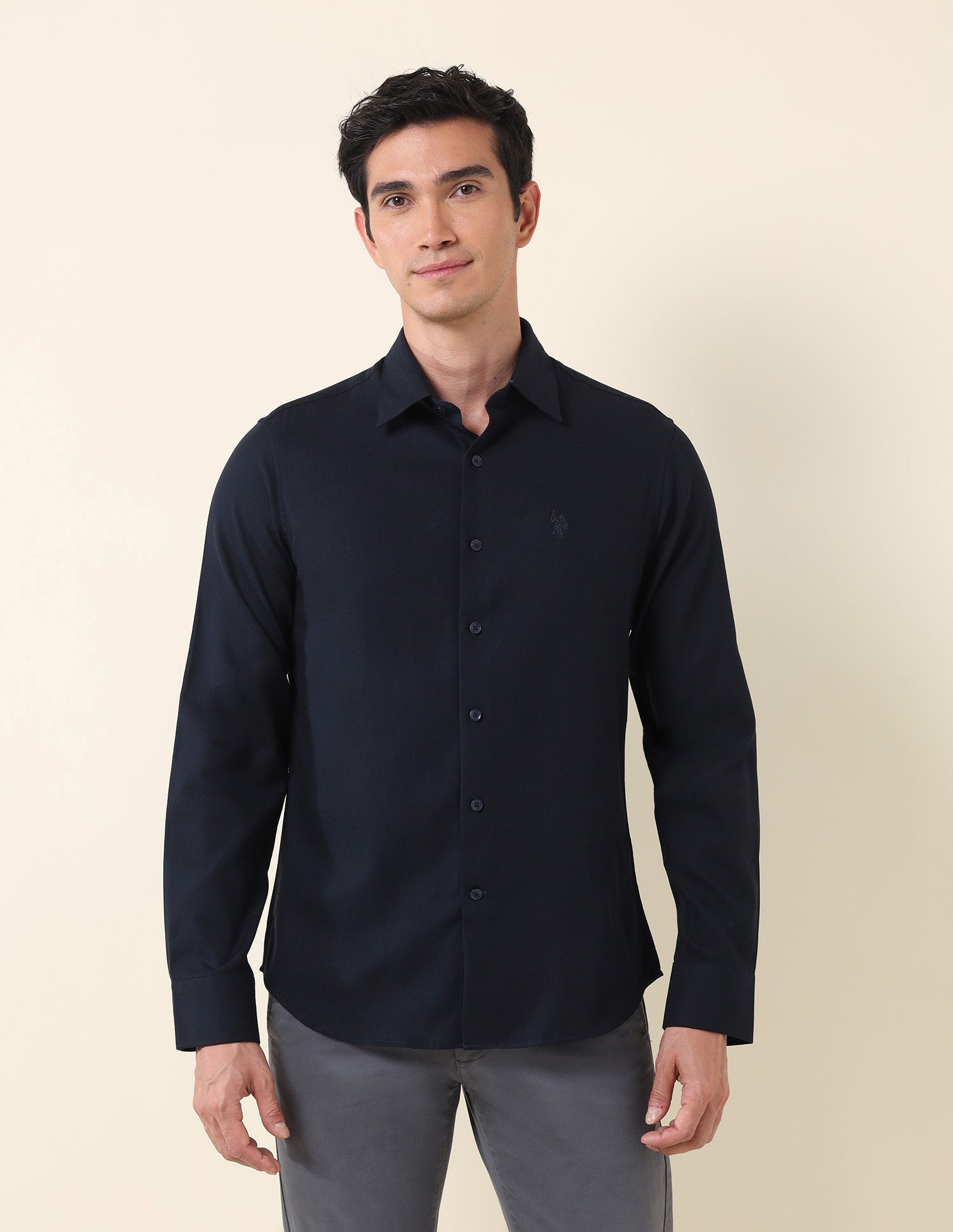 Tailored Fit Solid Shirt Navy - U.S. Polo Assn. India | Large