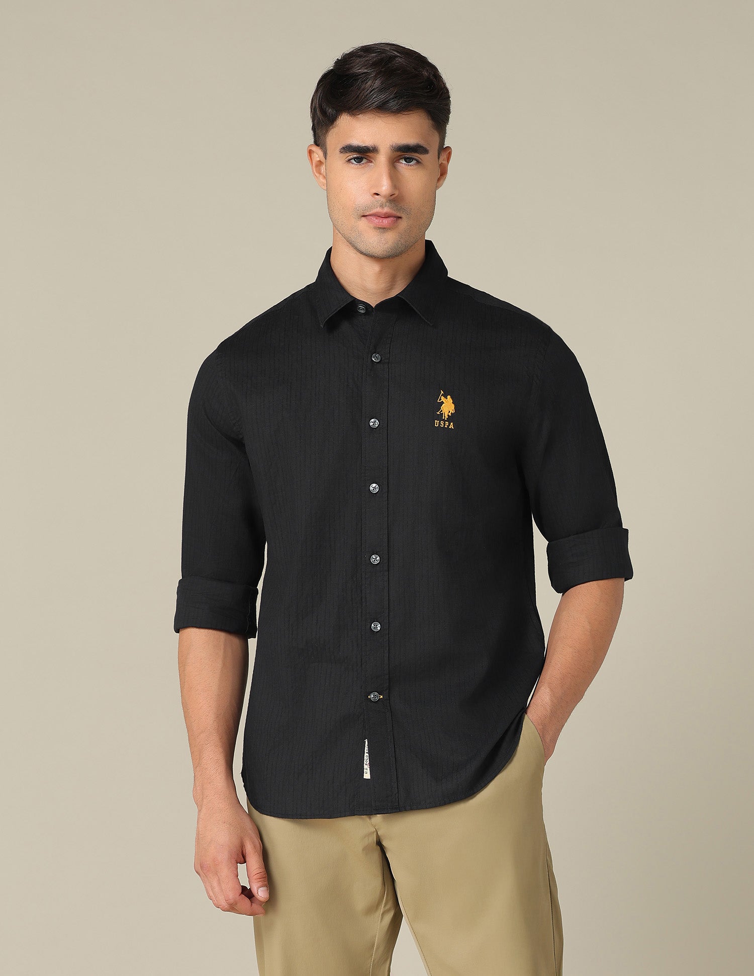Regular Fit Textured Shirt Black - U.S. POLO ASSN. | Large