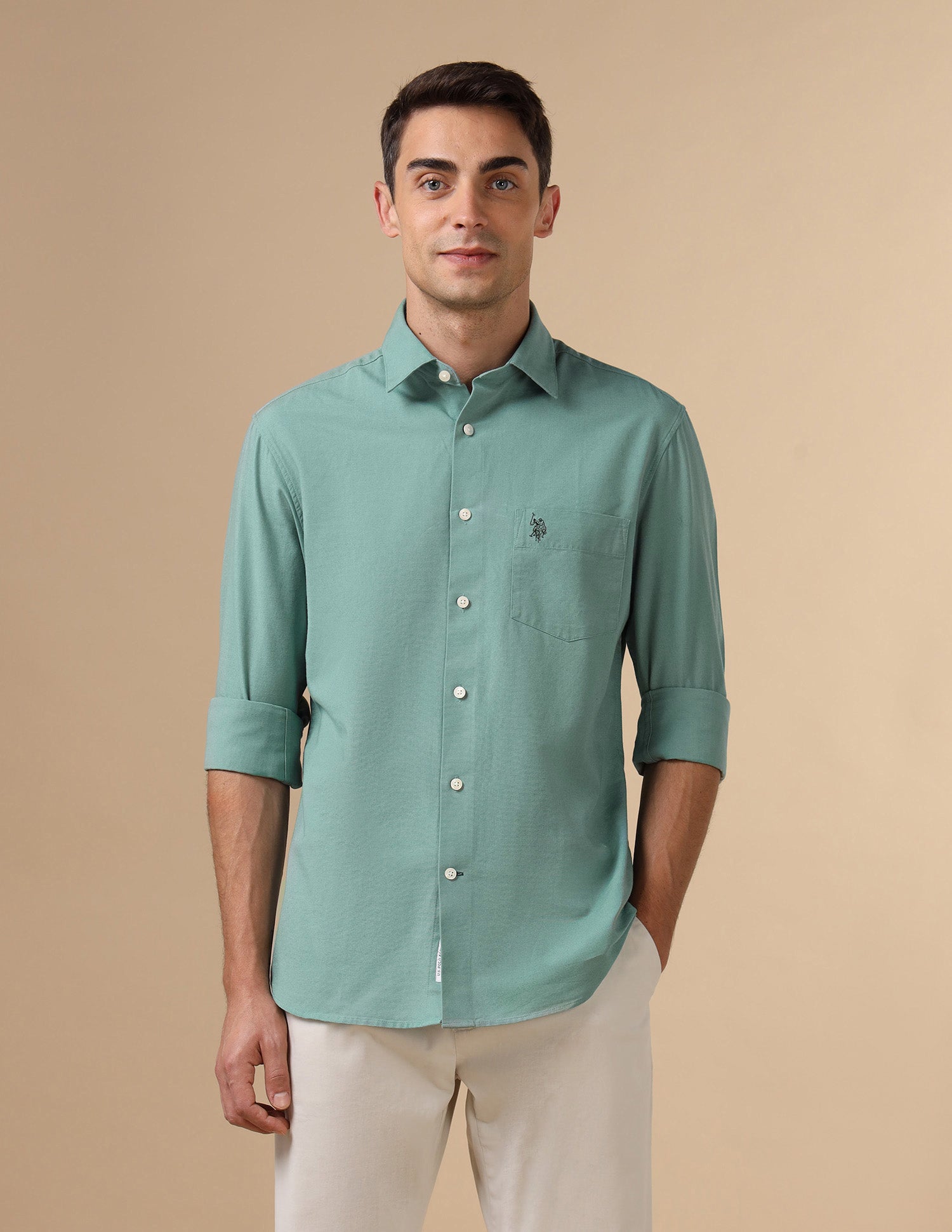 Pure Cotton Tailored Fit Shirt Teal - U.S. Polo Assn. India | Large