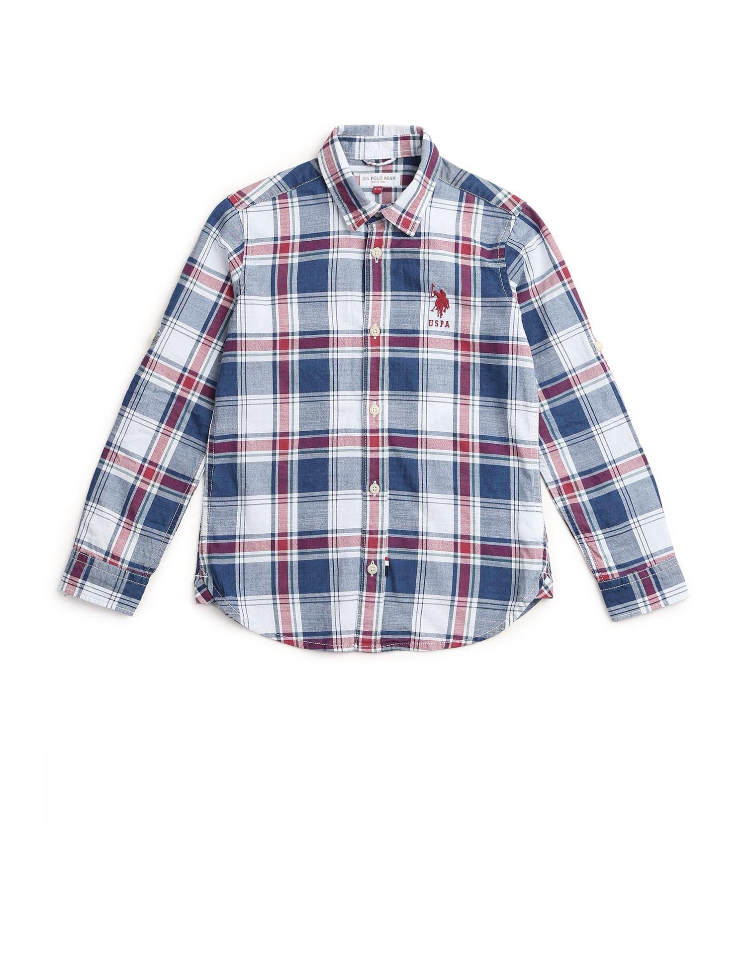 Boys Plaid Checked Regular Fit Shirt Light Blue - U.S. POLO ASSN. | Large