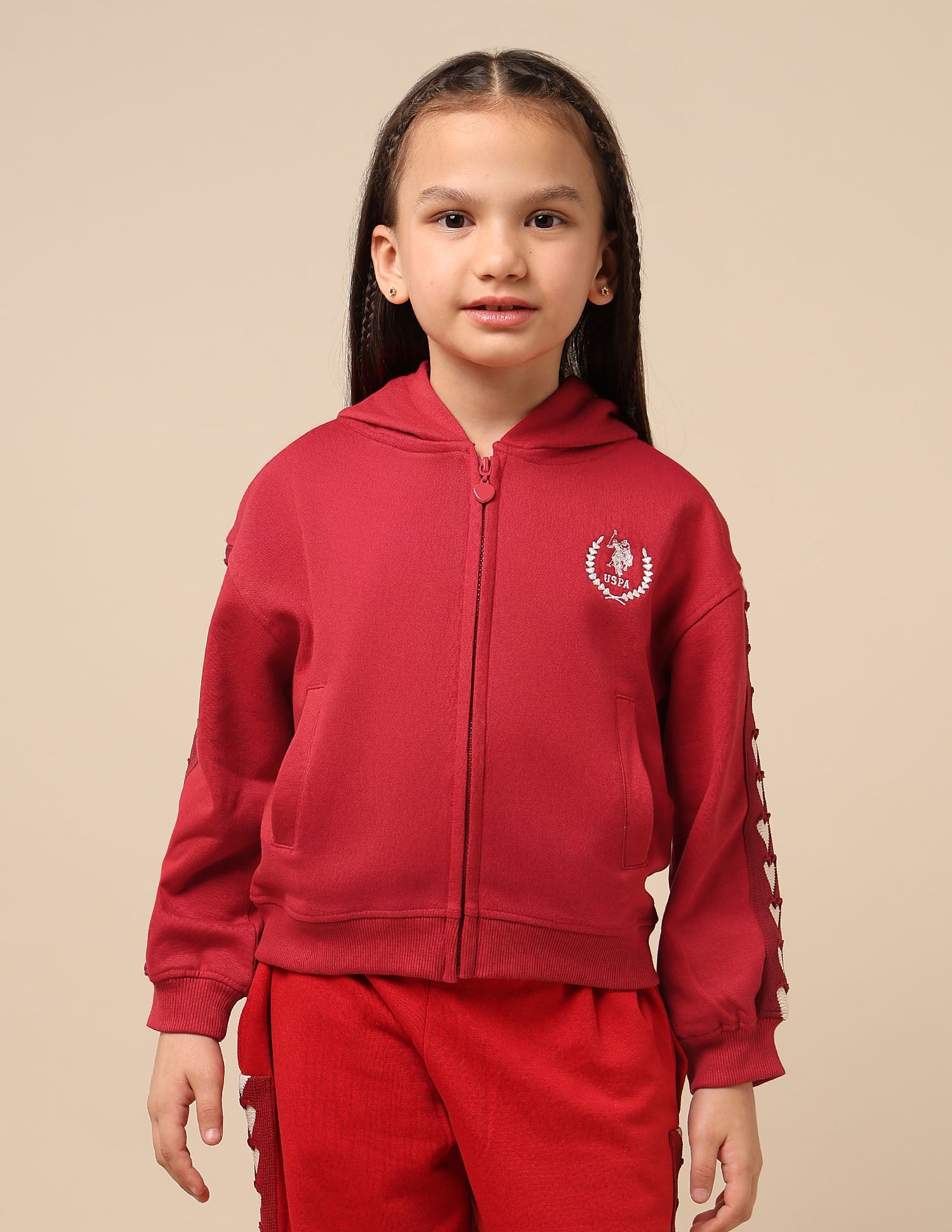 Girls Heart Patterned Knit Sweatshirt Red - U.S. POLO ASSN. | Large