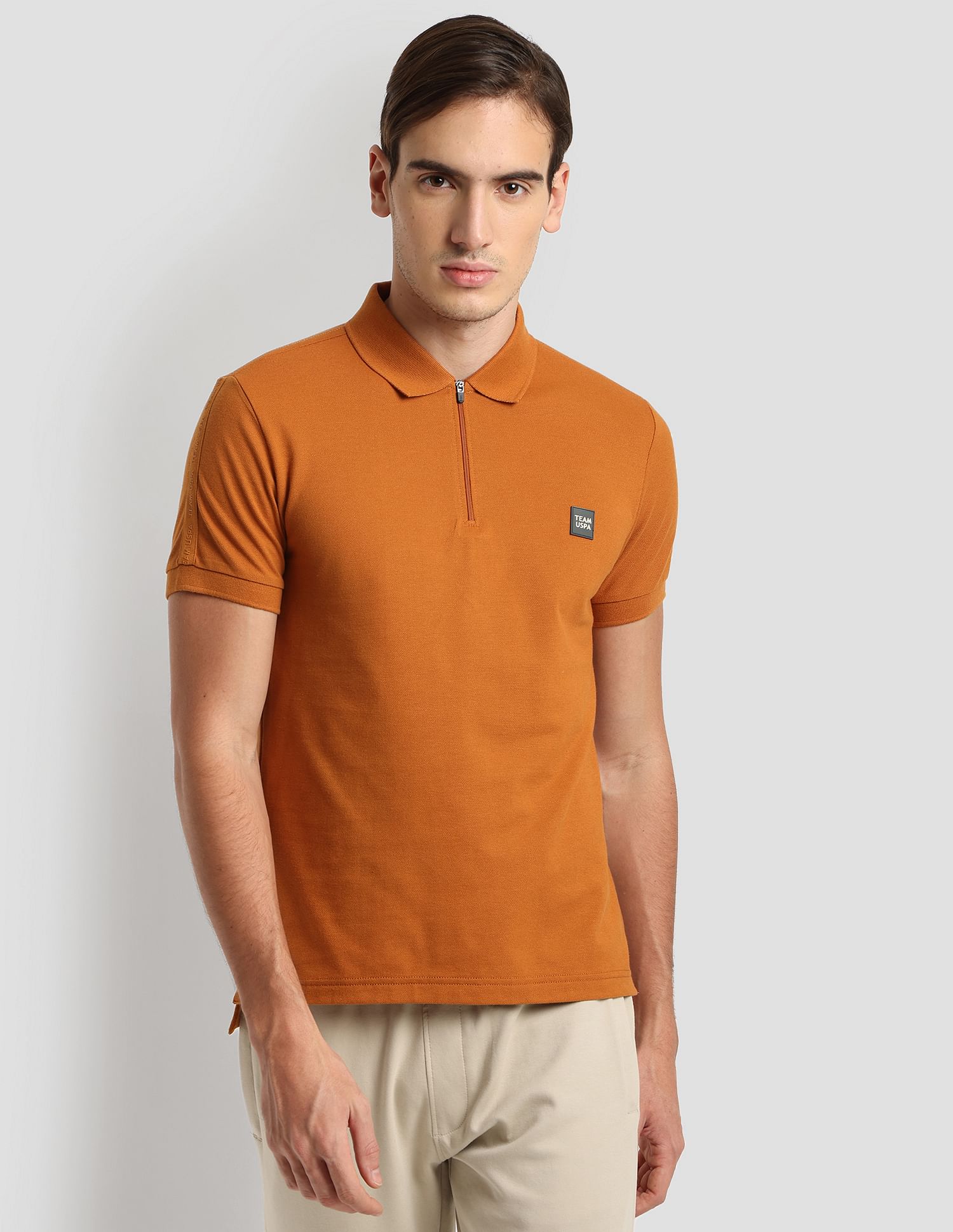 Silicone Brand Tape Athleisure Polo Shirt Ochre - U.S. POLO ASSN. | Large
