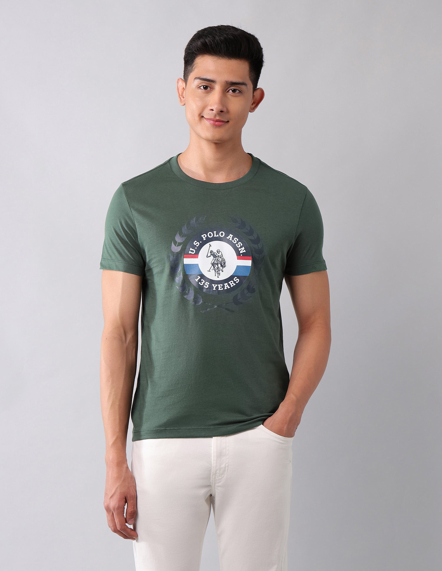Pure Cotton Brand Printed T-Shirt Olive - U.S. Polo Assn. India | Large