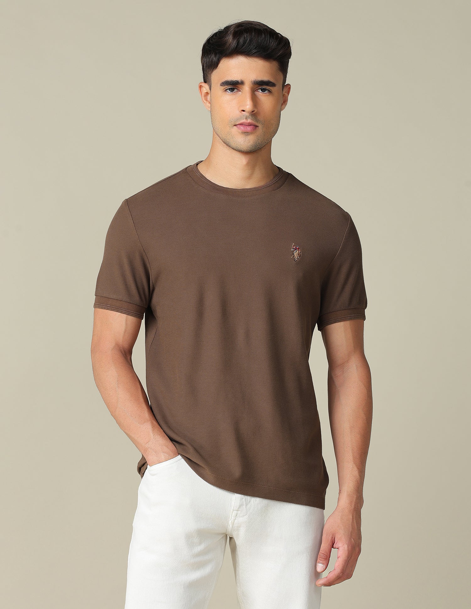 Pure Cotton Muscle Fit T- Shirt Light Brown - U.S. POLO ASSN. | Large