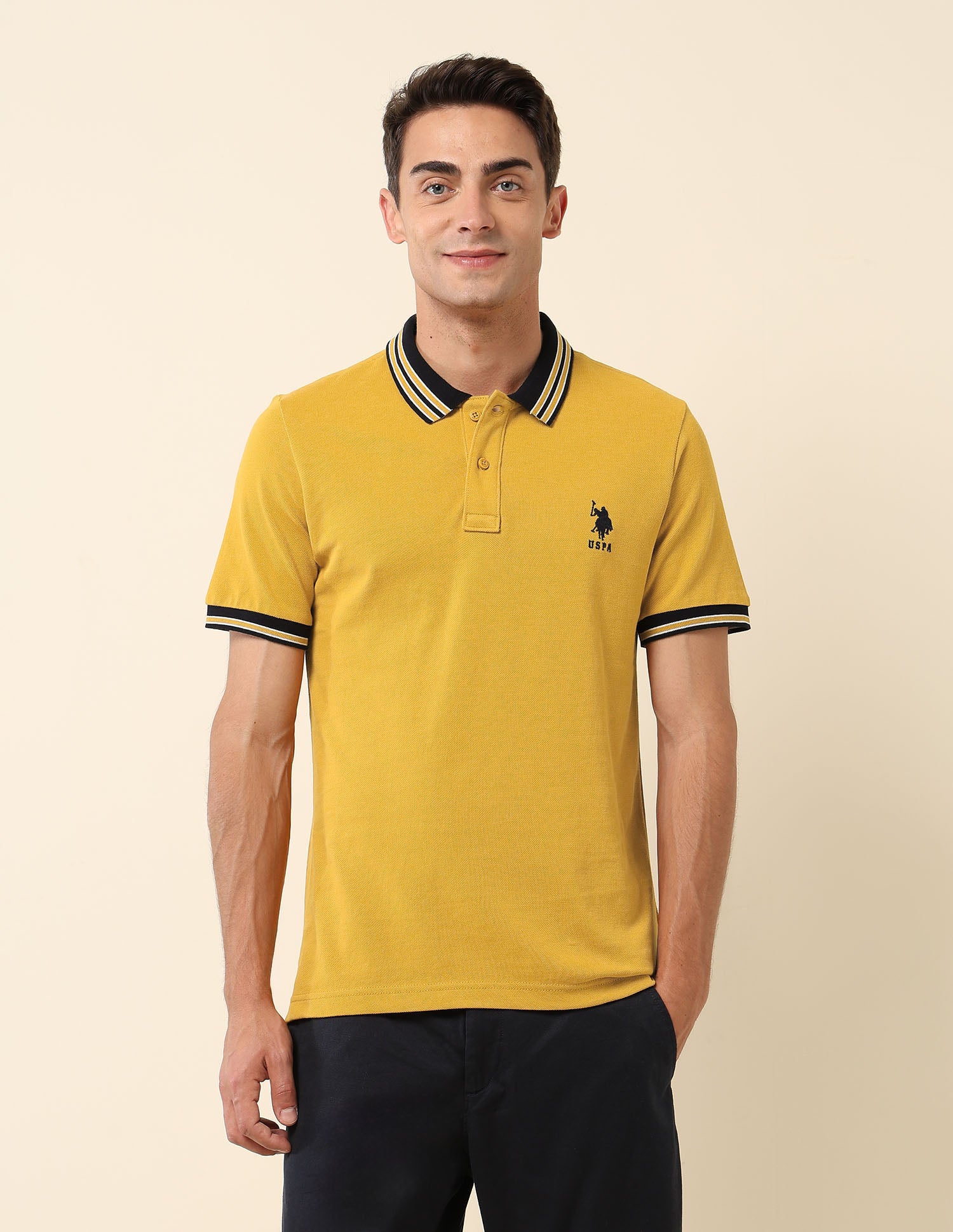 Pure Cotton Slim Fit Polo Shirt Yellow - U.S. Polo Assn. India | Large