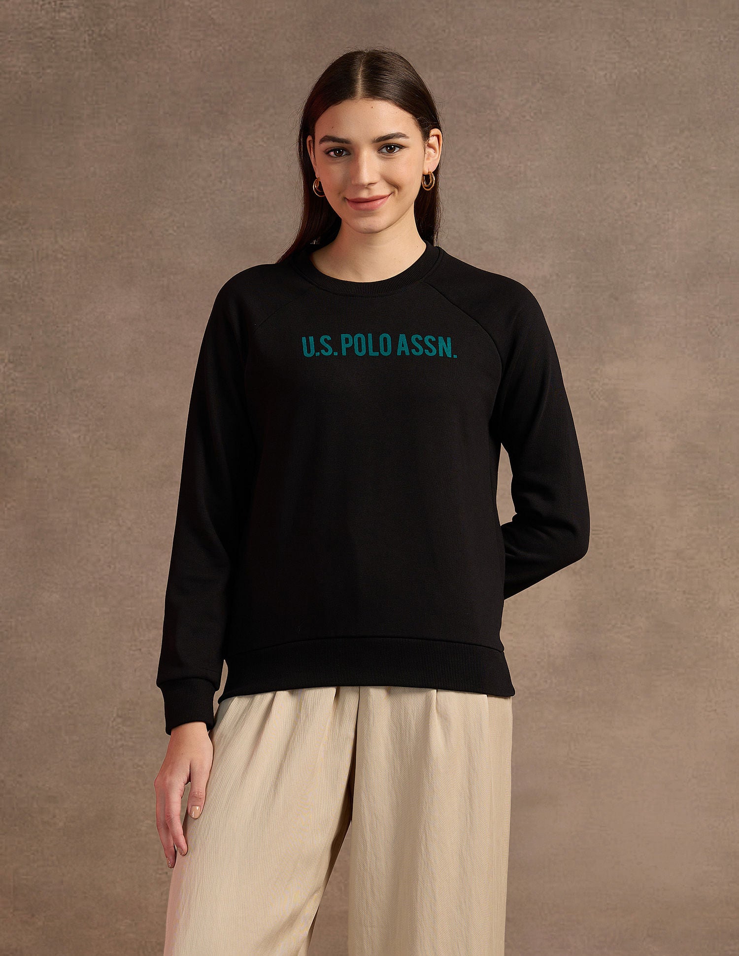 Raglan Sleeve Foil Print Sweatshirt Black - U.S. POLO ASSN. | Large