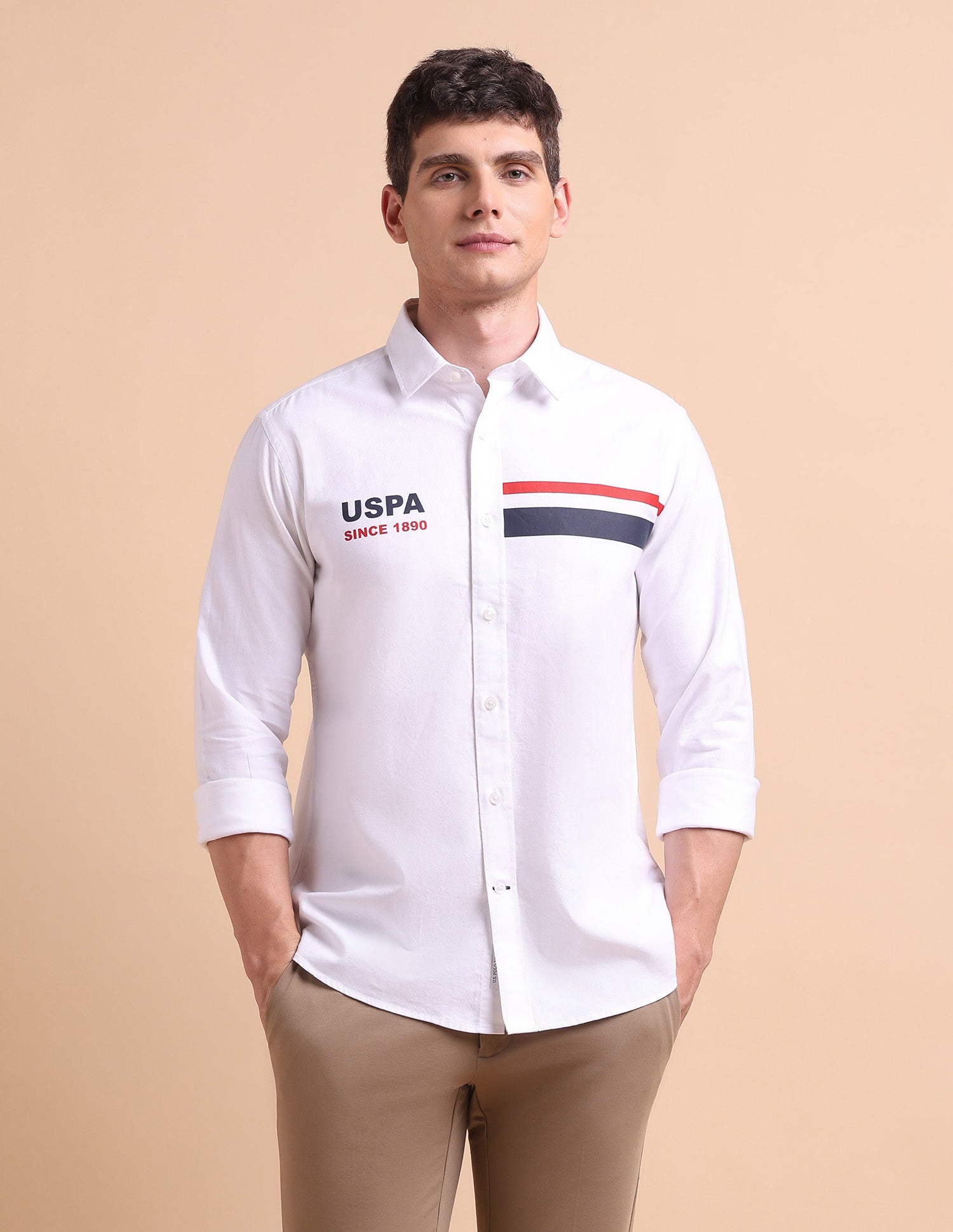 Brand Printed Tailored Fit Oxford Shirt White - U.S. POLO ASSN. | Large