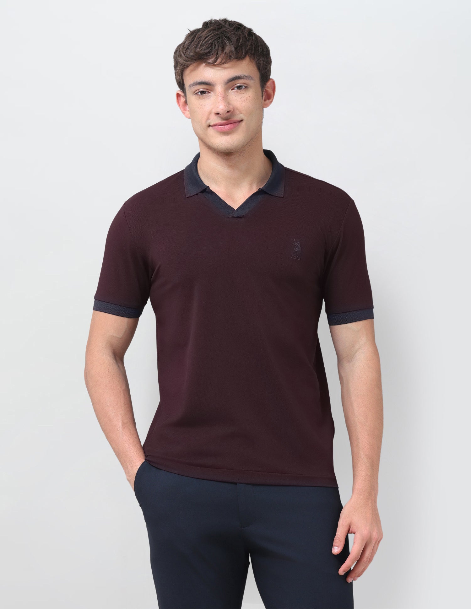 Solid Slim Fit Polo Shirt Dark Red - U.S. Polo Assn. India | Large