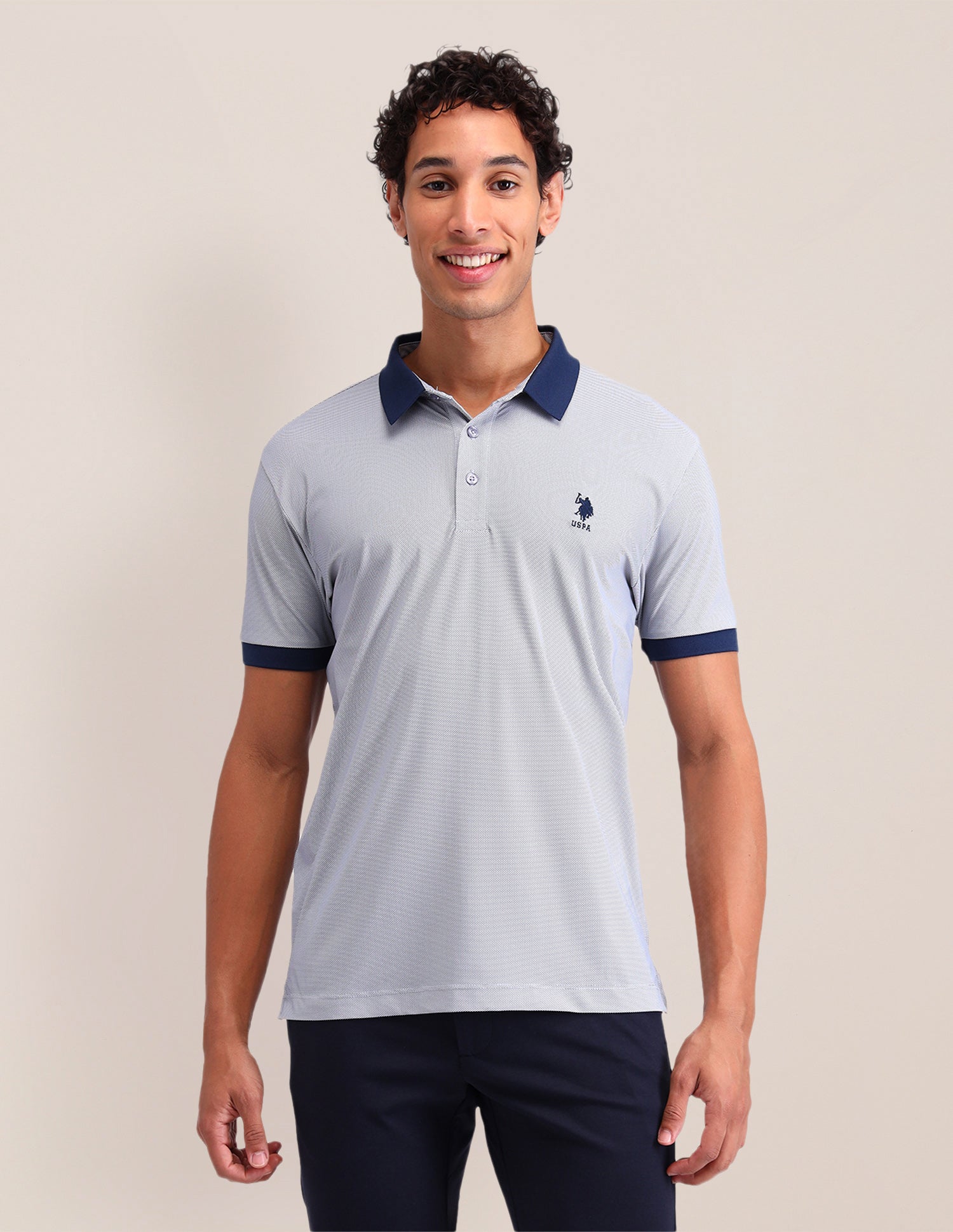 Geometric Printed Slim Fit Polo Shirt Navy - U.S. Polo Assn. India | Large