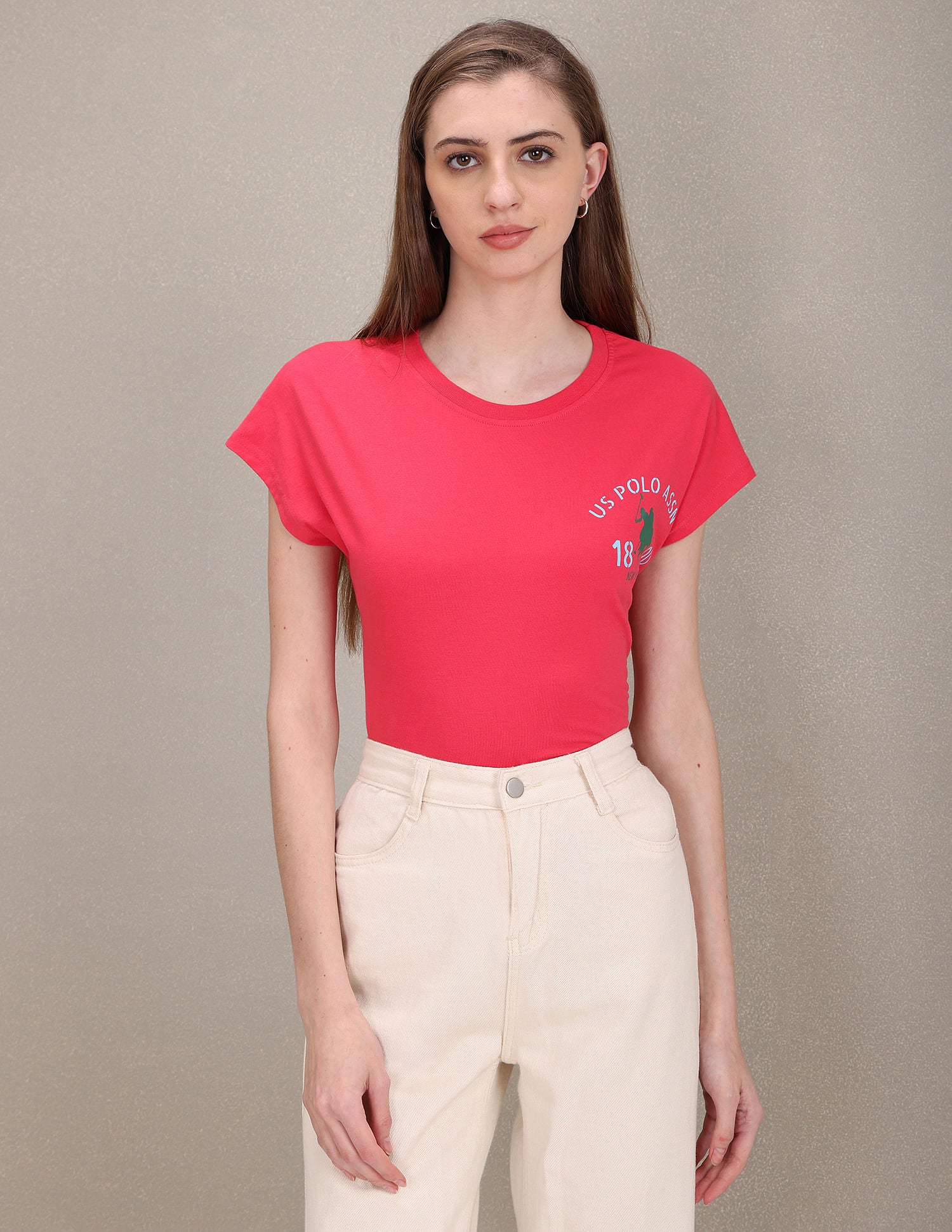 Crew Neck Cotton Solid T-Shirt Fuchsia - U.S. Polo Assn. India | Large