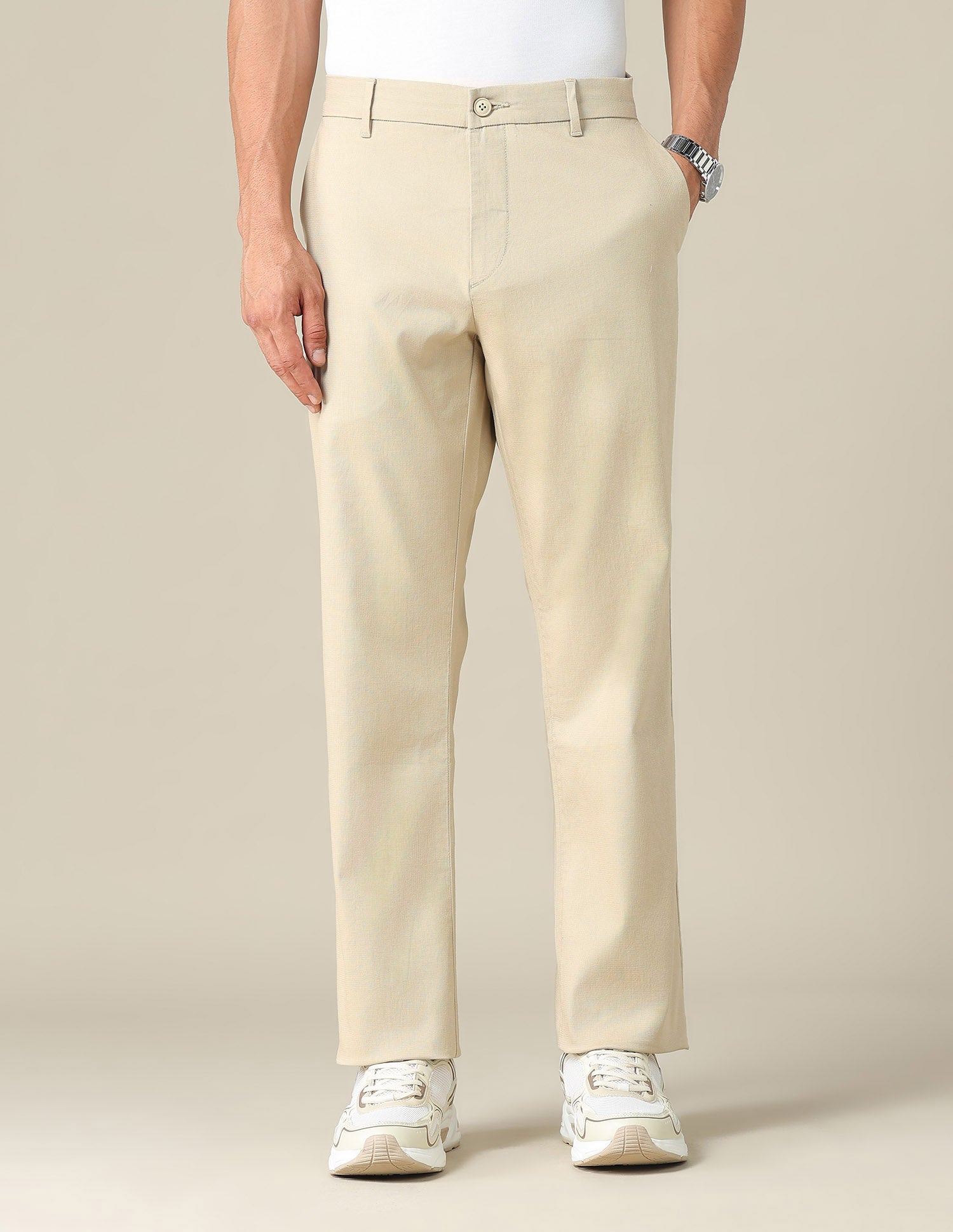 Riley Straight Fit Dobby Trousers Light Khaki - U.S. POLO ASSN. | Large