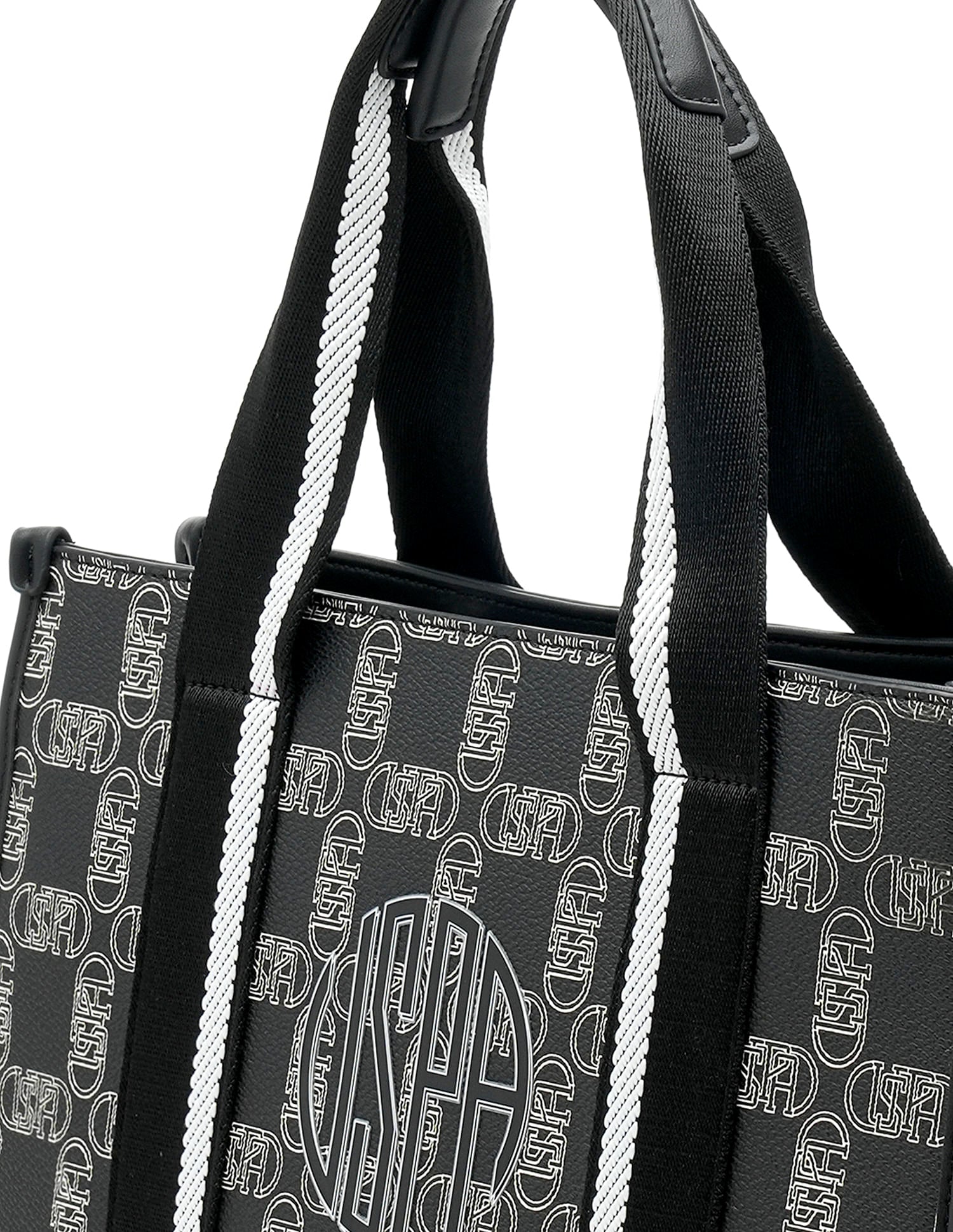 Mendy Monogram Satchel Bag Black - U.S. POLO ASSN. | Large