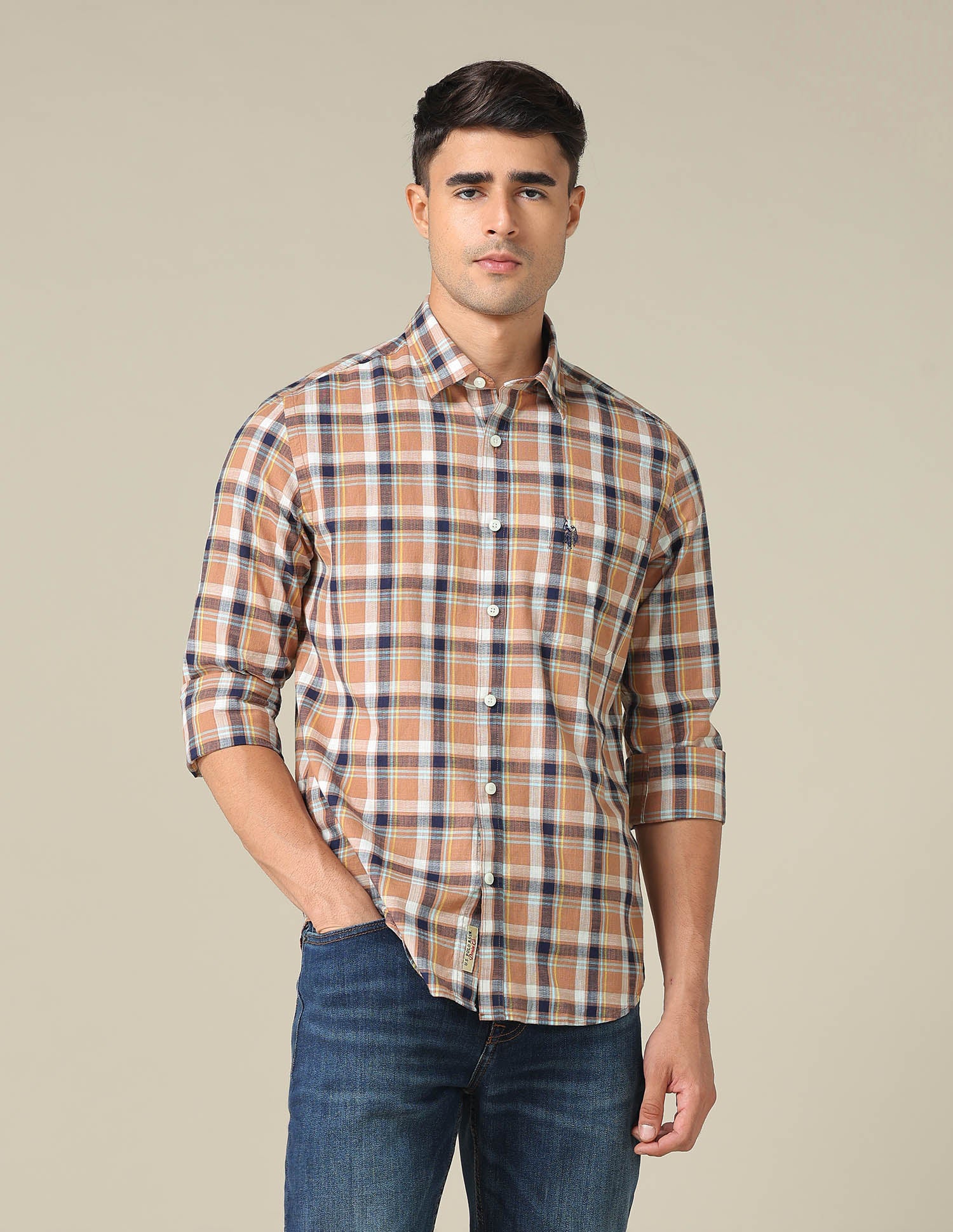 Regular Fit Plaid Checked Shirt Rust - U.S. POLO ASSN. | Large