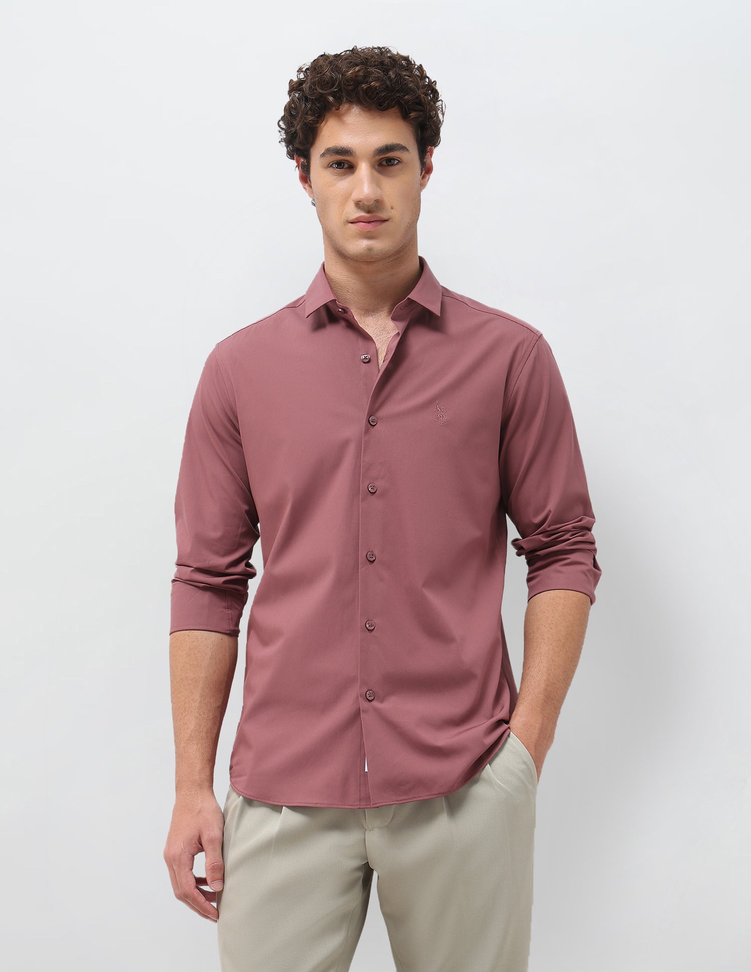 Solid Tailored Fit Shirt Dark Pink - U.S. Polo Assn. India | Large