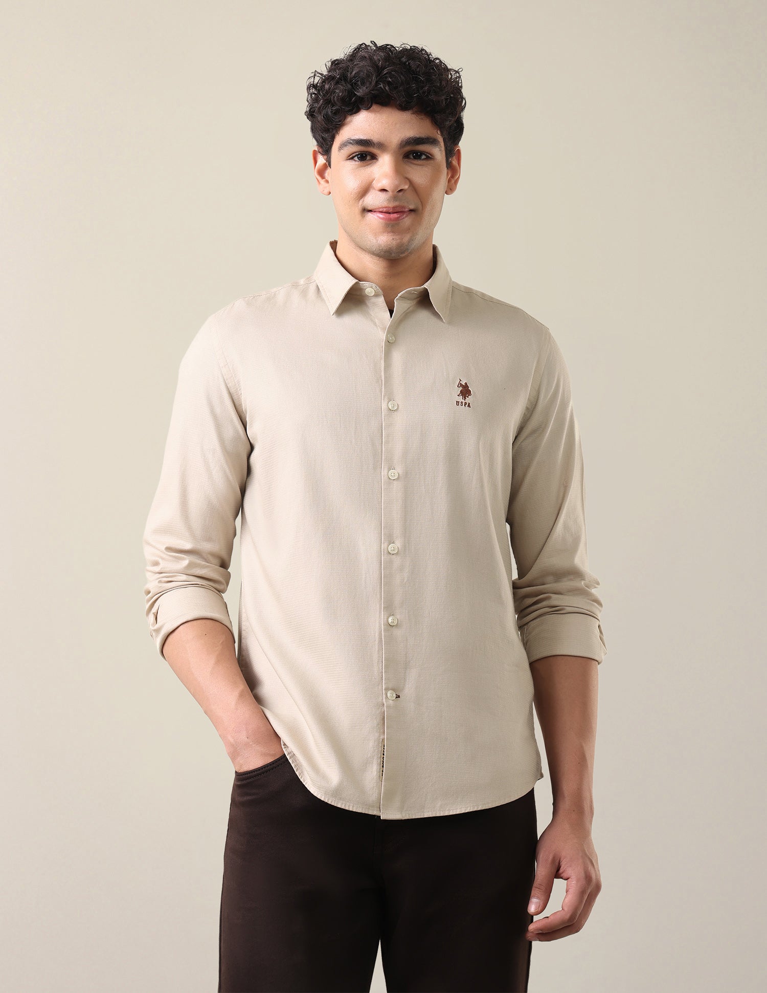 Dobby Textured Shirt Beige - U.S. Polo Assn. India | Large