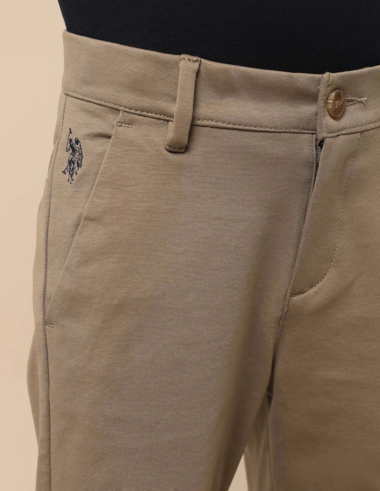 Boys Solid Slim Fit Trousers Khaki - U.S. POLO ASSN. | Large