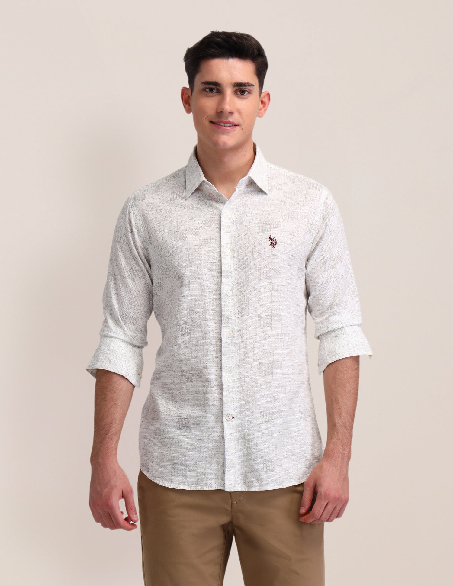 All-Over Printed Tailored Fit Shirt White - U.S. Polo Assn. India | Large