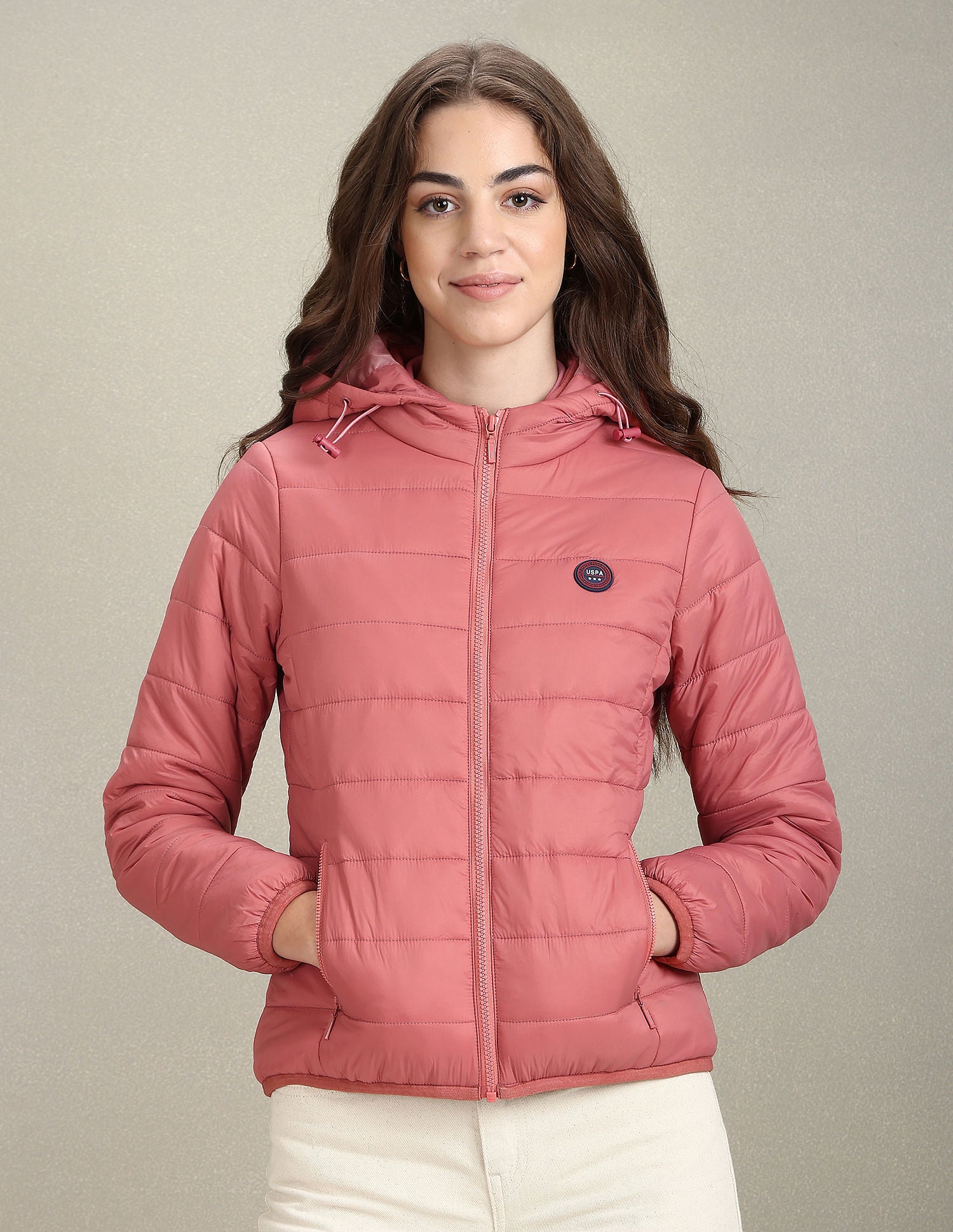 Nylon Hooded Puffer Jacket Pink - U.S. Polo Assn. India | Large