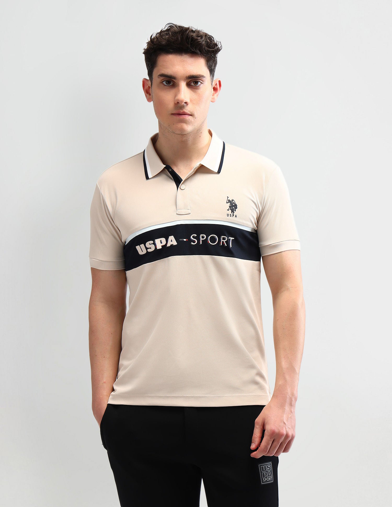 Slim Fit Striped Polo Shirt Beige - U.S. Polo Assn. India | Large