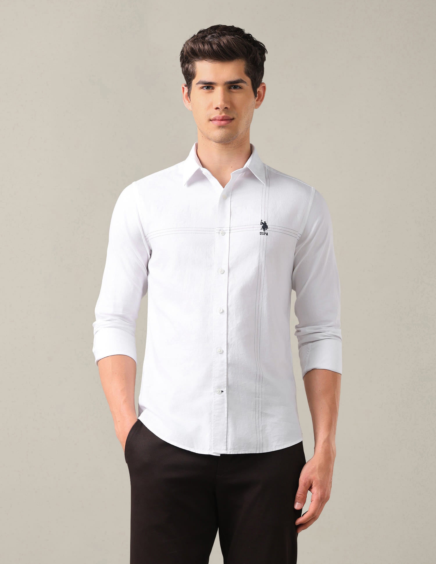 Solid Tailored Fit Shirt White - U.S. Polo Assn. India | Large