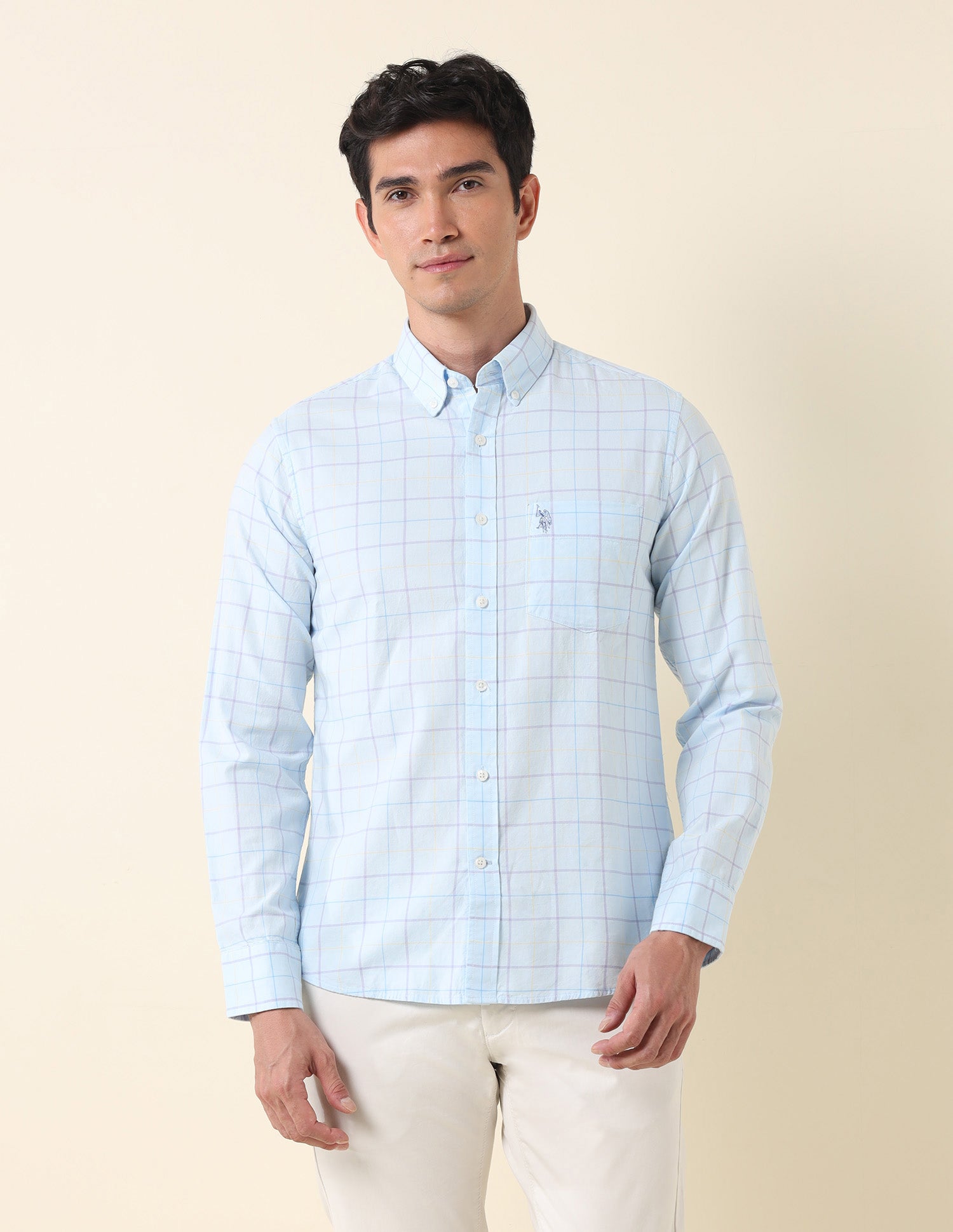 Tailored Fit Grid Tattersall Checked Shirt Aqua - U.S. Polo Assn. India | Large