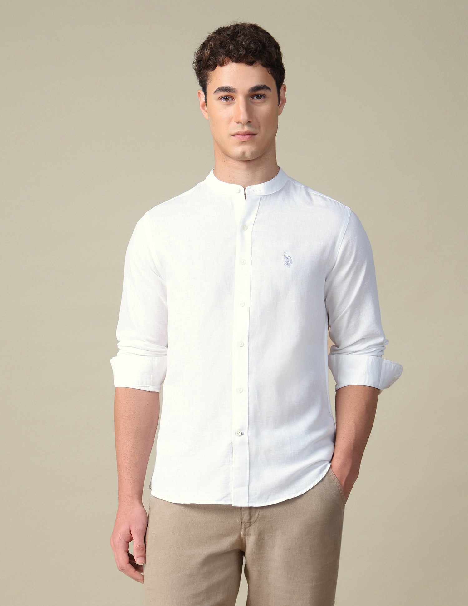 Tailored Fit Mandarin Shirt White - U.S. Polo Assn. India | Large