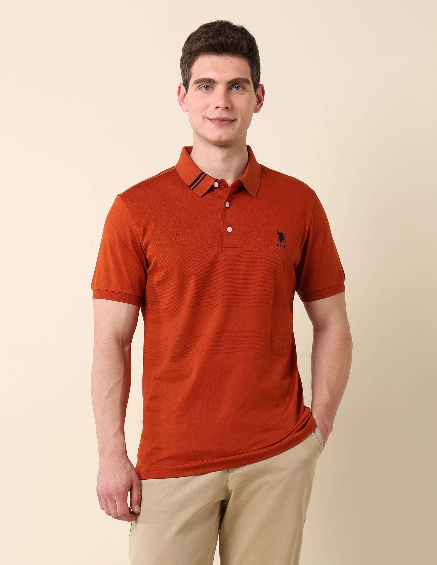 Textured Classic Polo Shirt Rust - U.S. Polo Assn. India | Large
