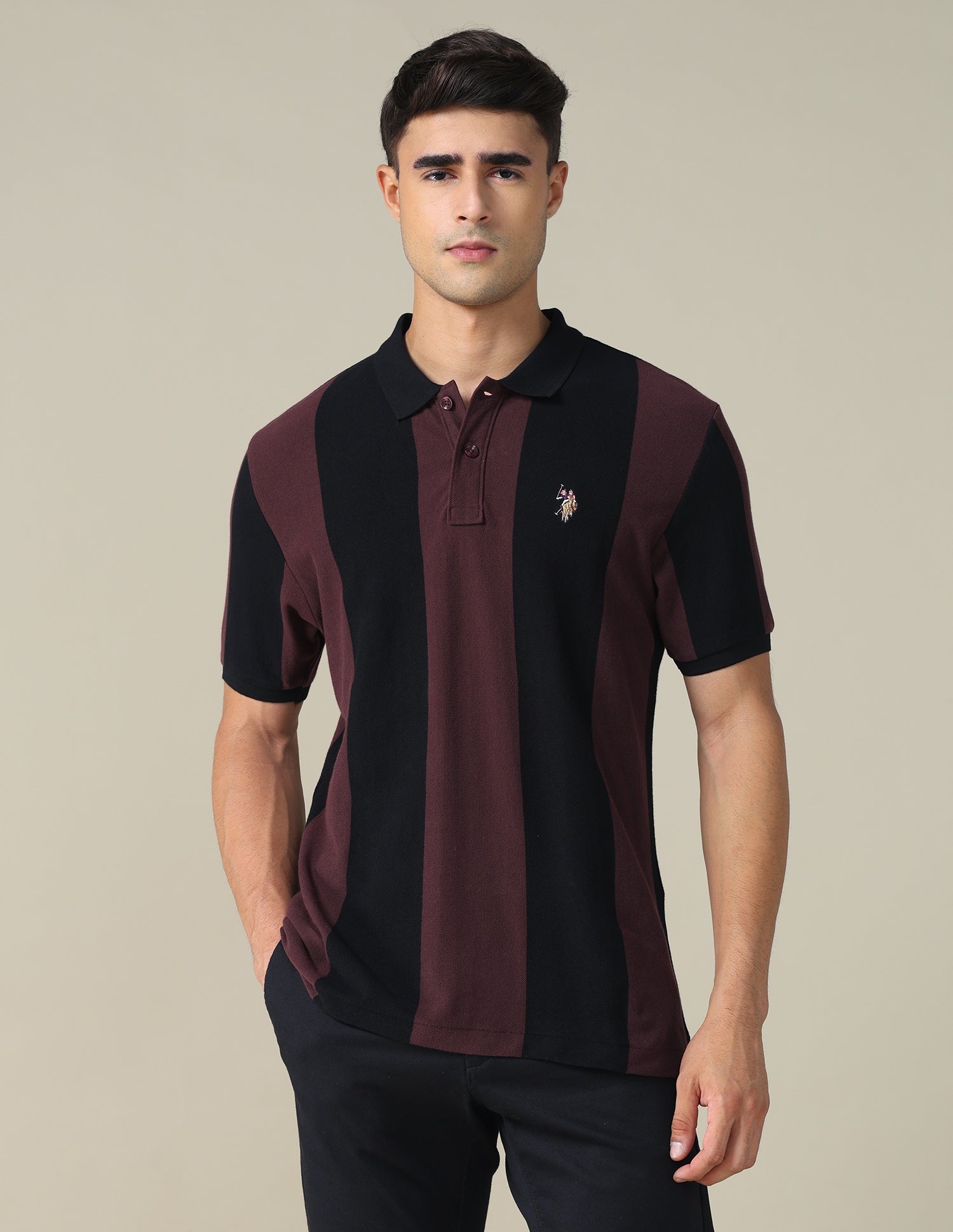 Vertical Striped Muscle Fit Polo Shirt Black - U.S. POLO ASSN. | Large