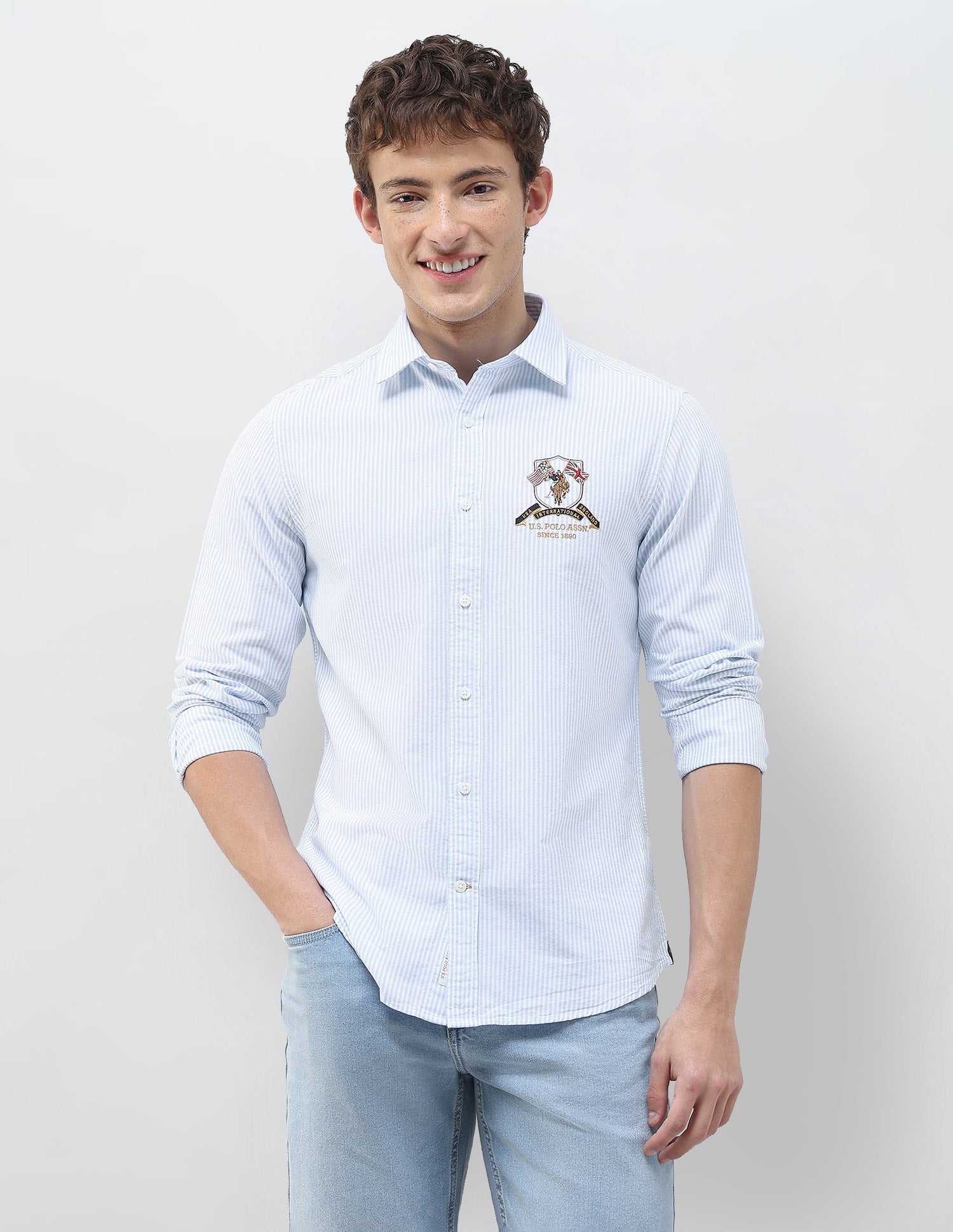 Vertical Striped Regular Fit Shirt Light Blue - U.S. Polo Assn. India | Large