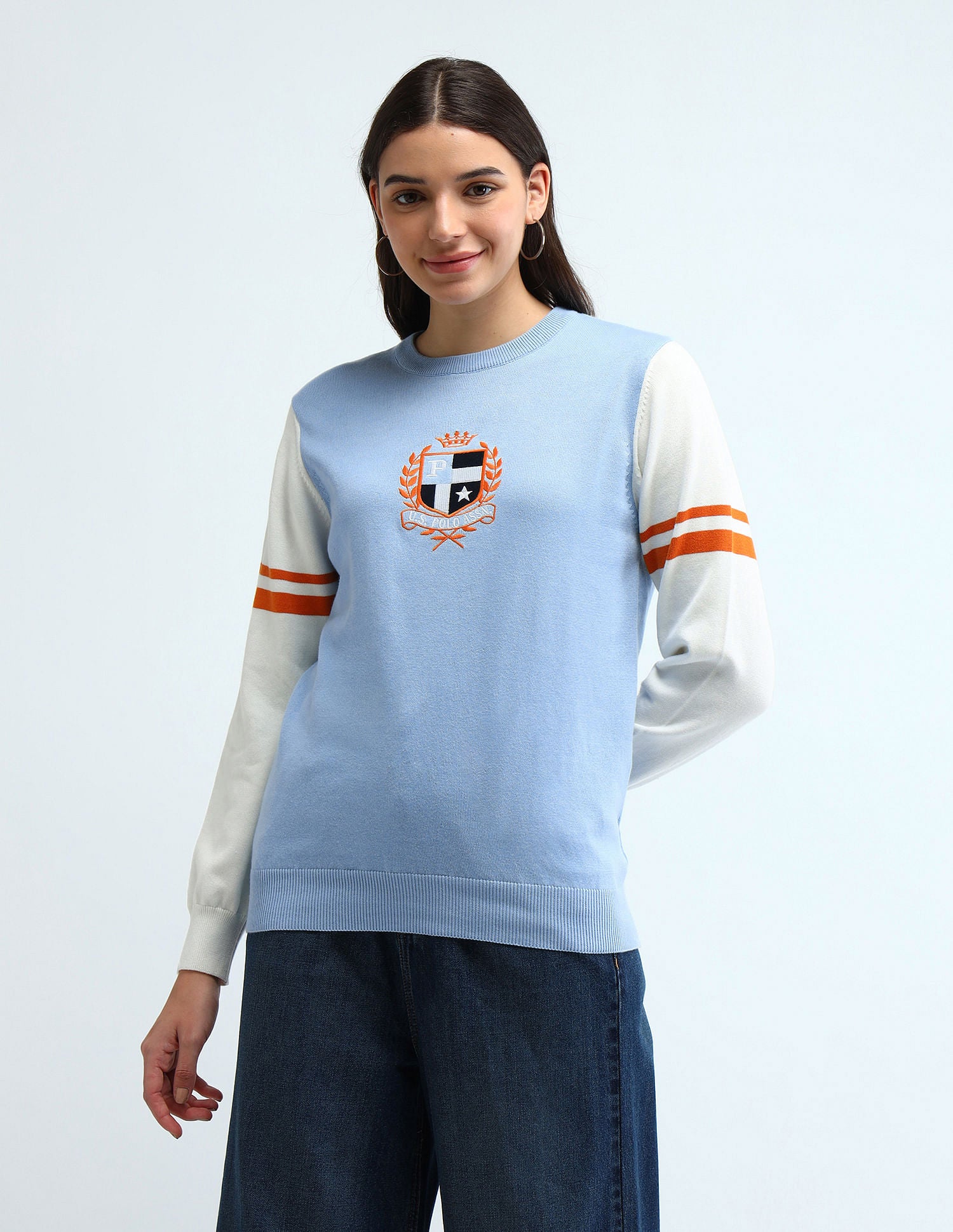 Colour Blocked Regular Fit Sweater Light Blue - U.S. POLO ASSN. | Large