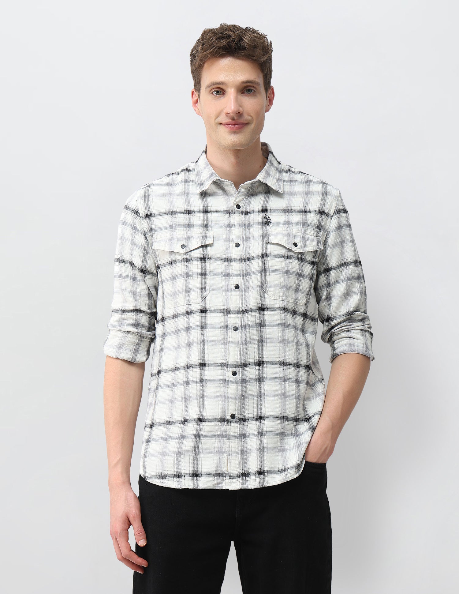 Tartan Checked Comfort Fit Shirt Off White - U.S. Polo Assn. India | Large
