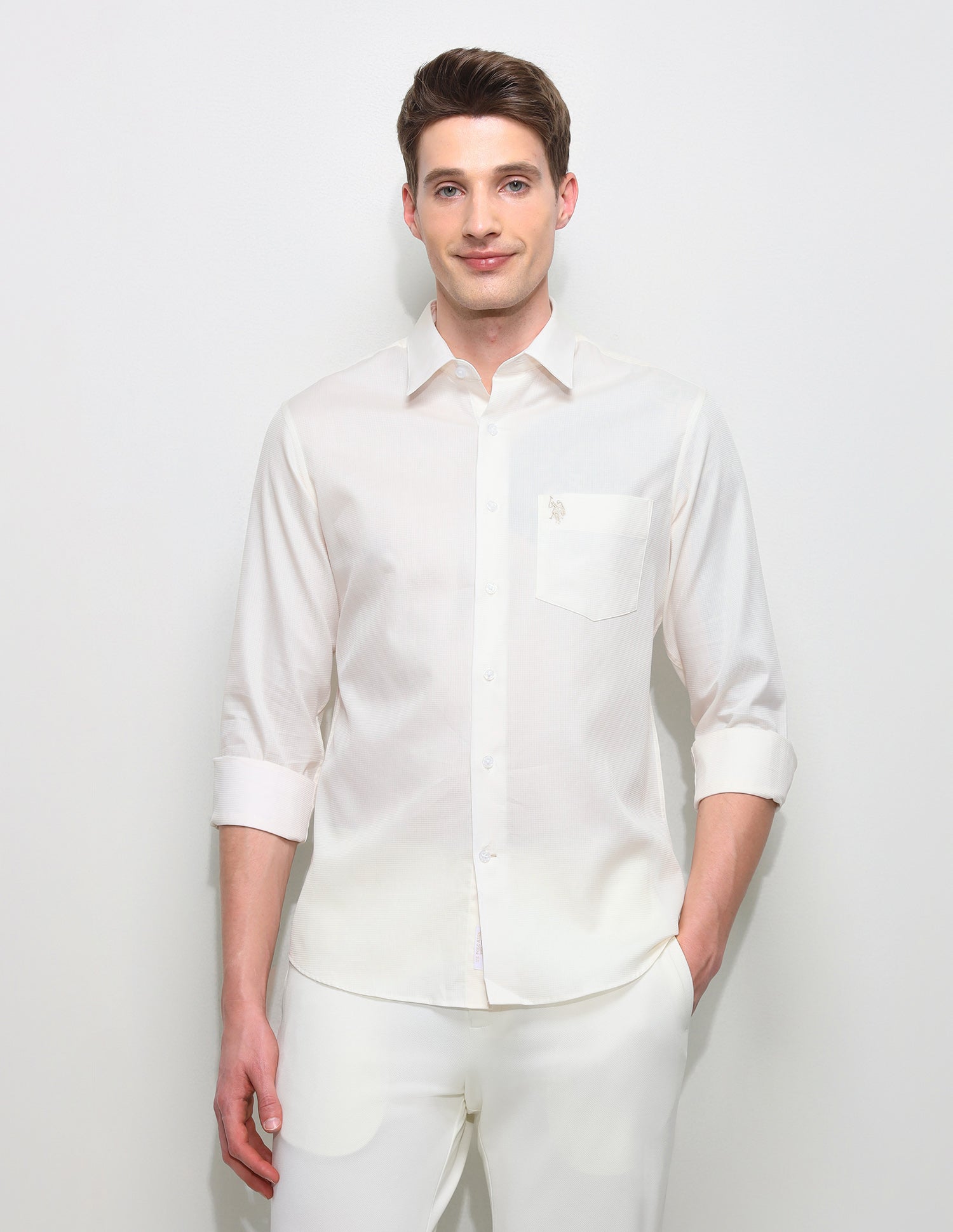 Solid Regular Fit Shirt Ivory - U.S. Polo Assn. India | Large