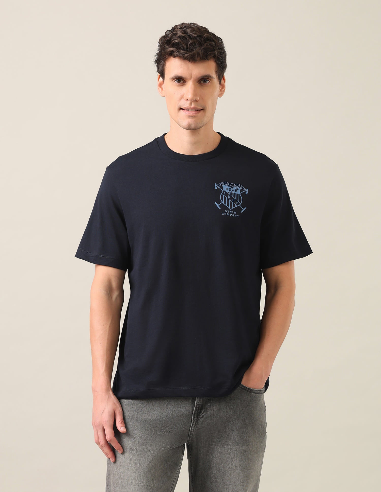Graphic Brand Printed Relaxed Fit T-Shirt Navy - U.S. Polo Assn. India | Large