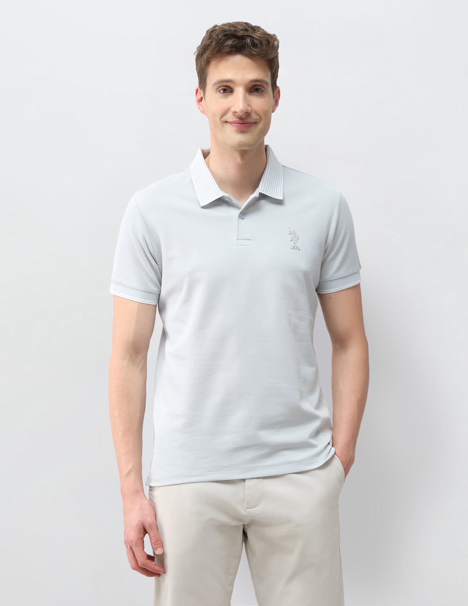 Solid Slim Fit Polo Shirt Light Grey - U.S. Polo Assn. India | Large