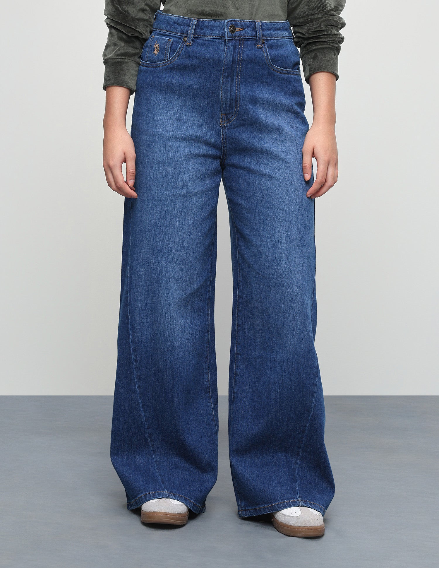 High Rise Wide Leg Fit Jeans Dark Blue - U.S. Polo Assn. India | Large