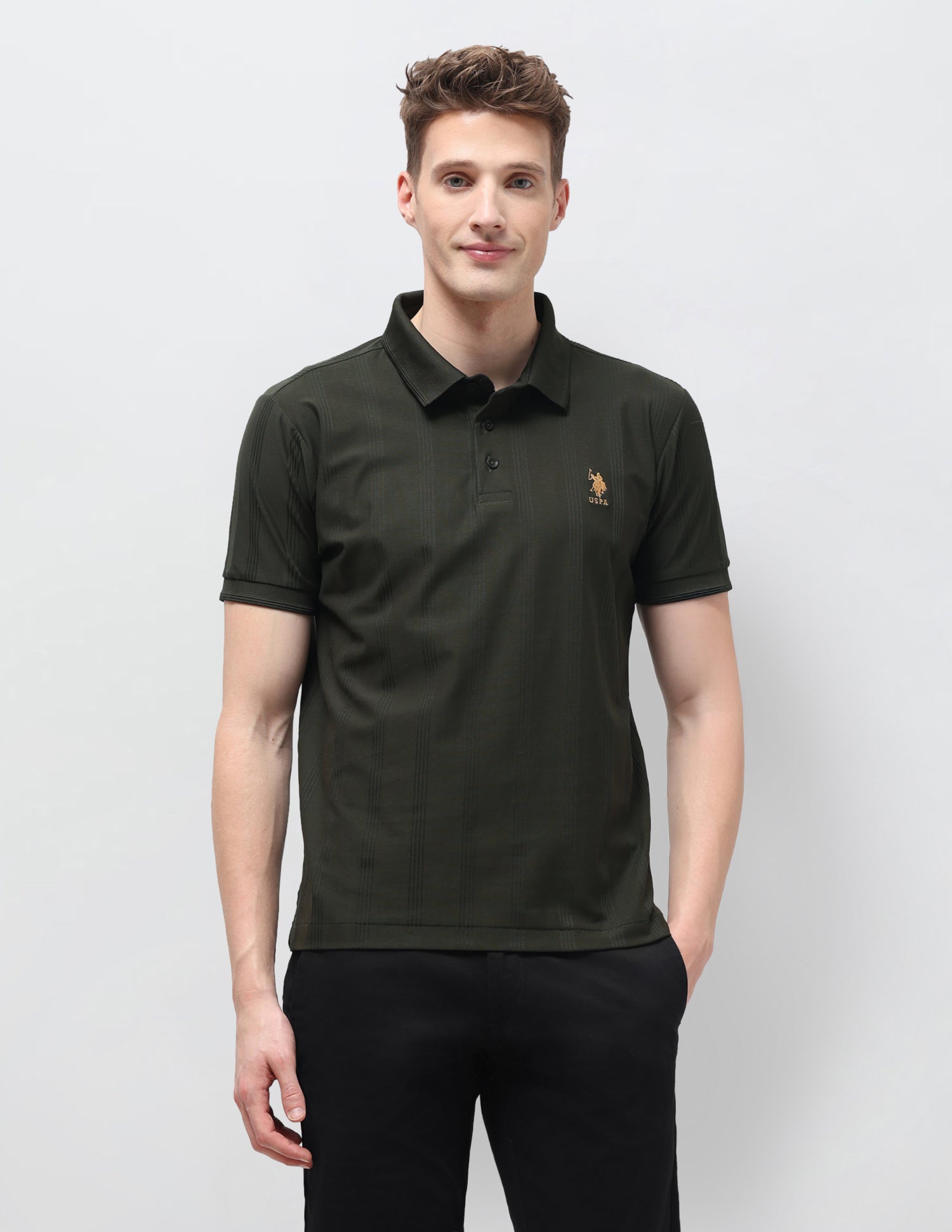 Vertical Striped Slim Fit Polo Shirt Olive - U.S. Polo Assn. India | Large